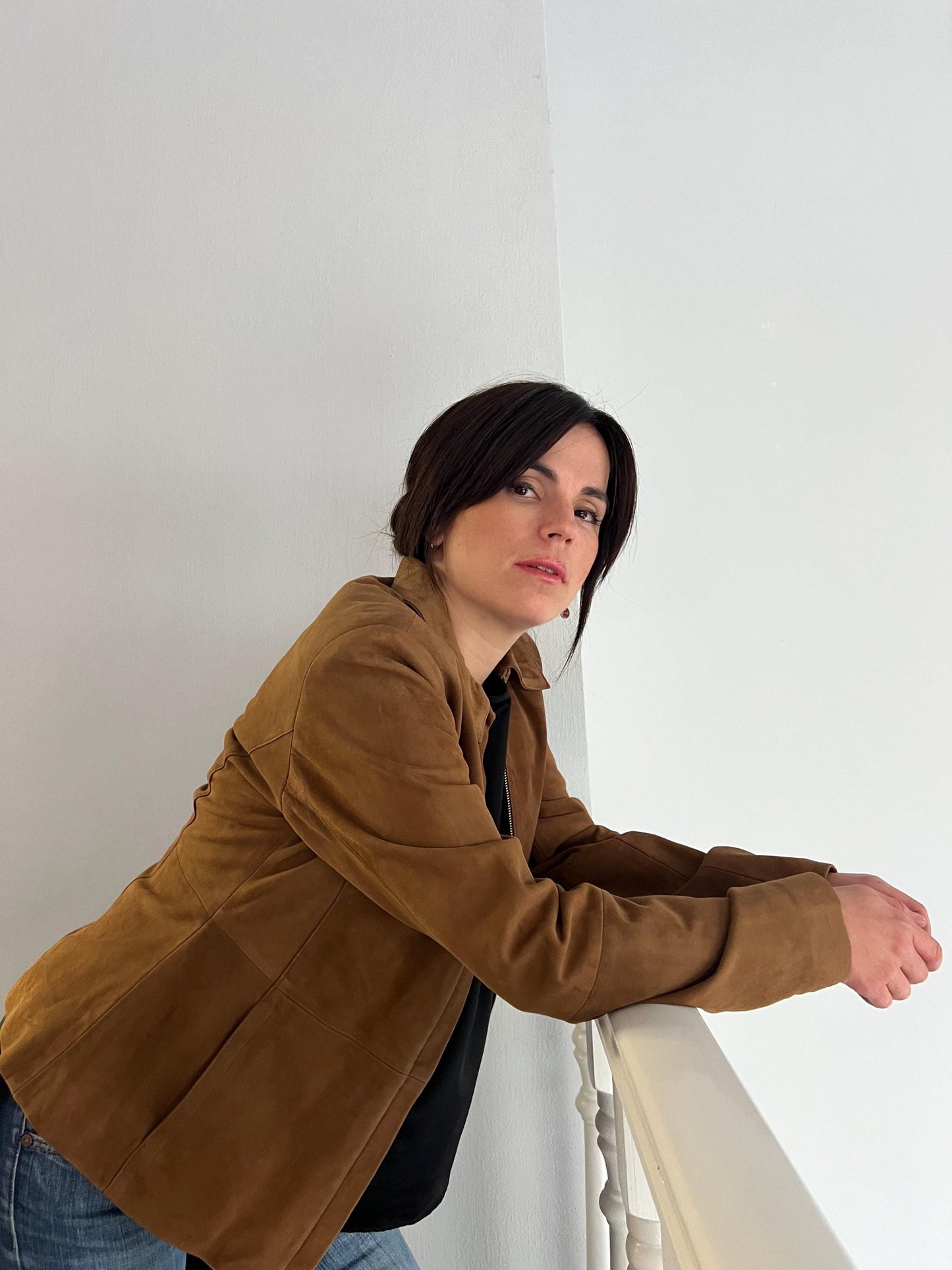 Handmade Tobacco Suede Leather Zipped Jacket: Light Genuine Leather Blazer