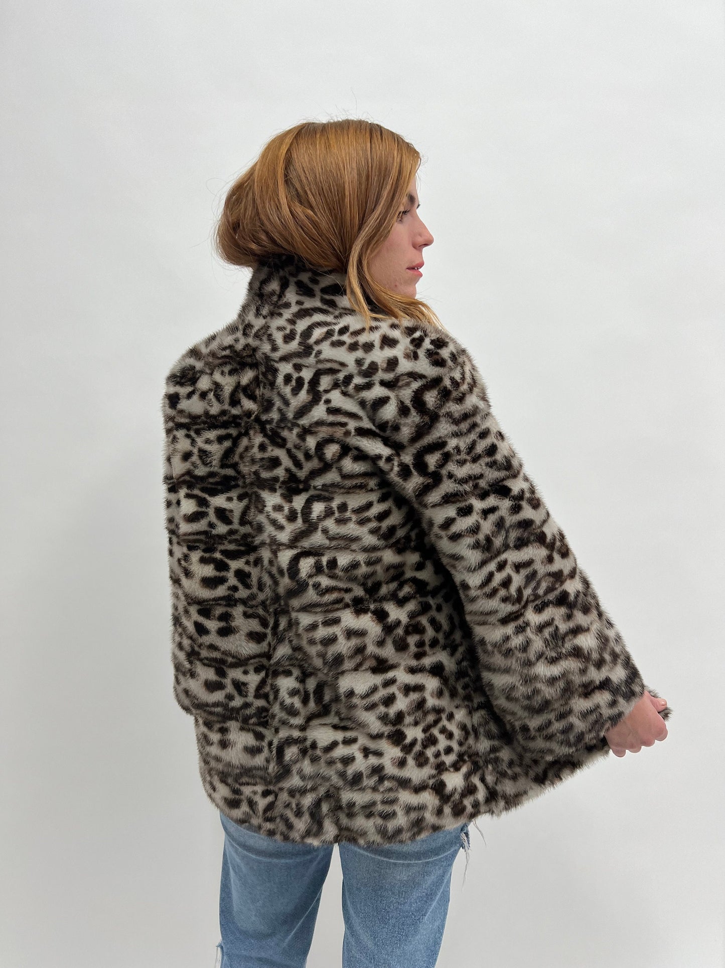 Leopard Print Mink Fur Jacket: Animal stamp Brown Full Skin Coat