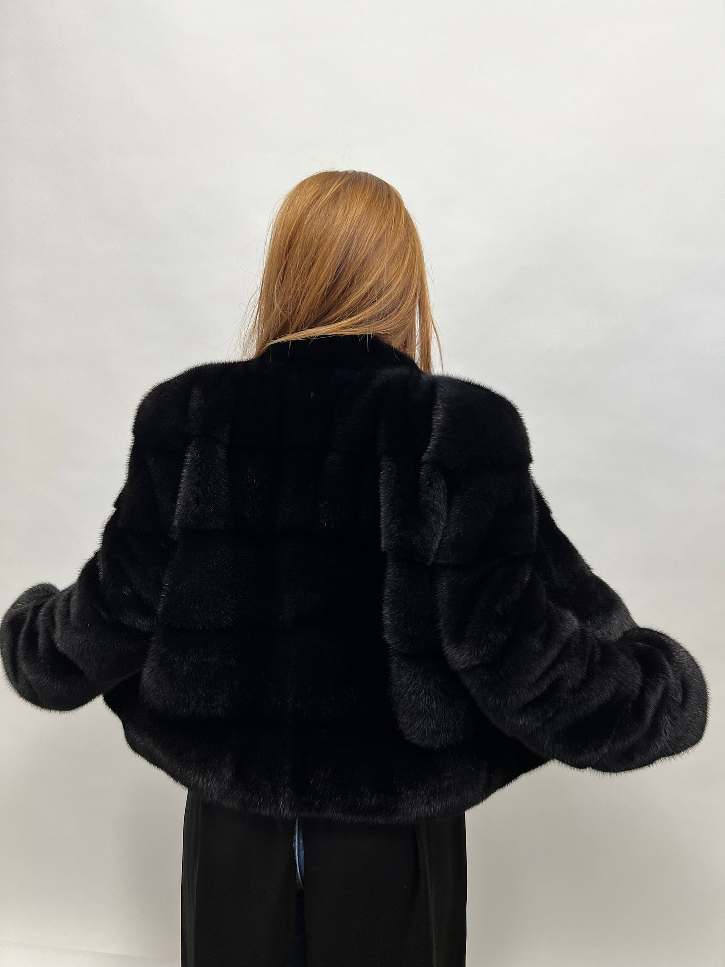 Saga Mink Fur Bolero Jacket: Black Horizontal Collar, Full Skin