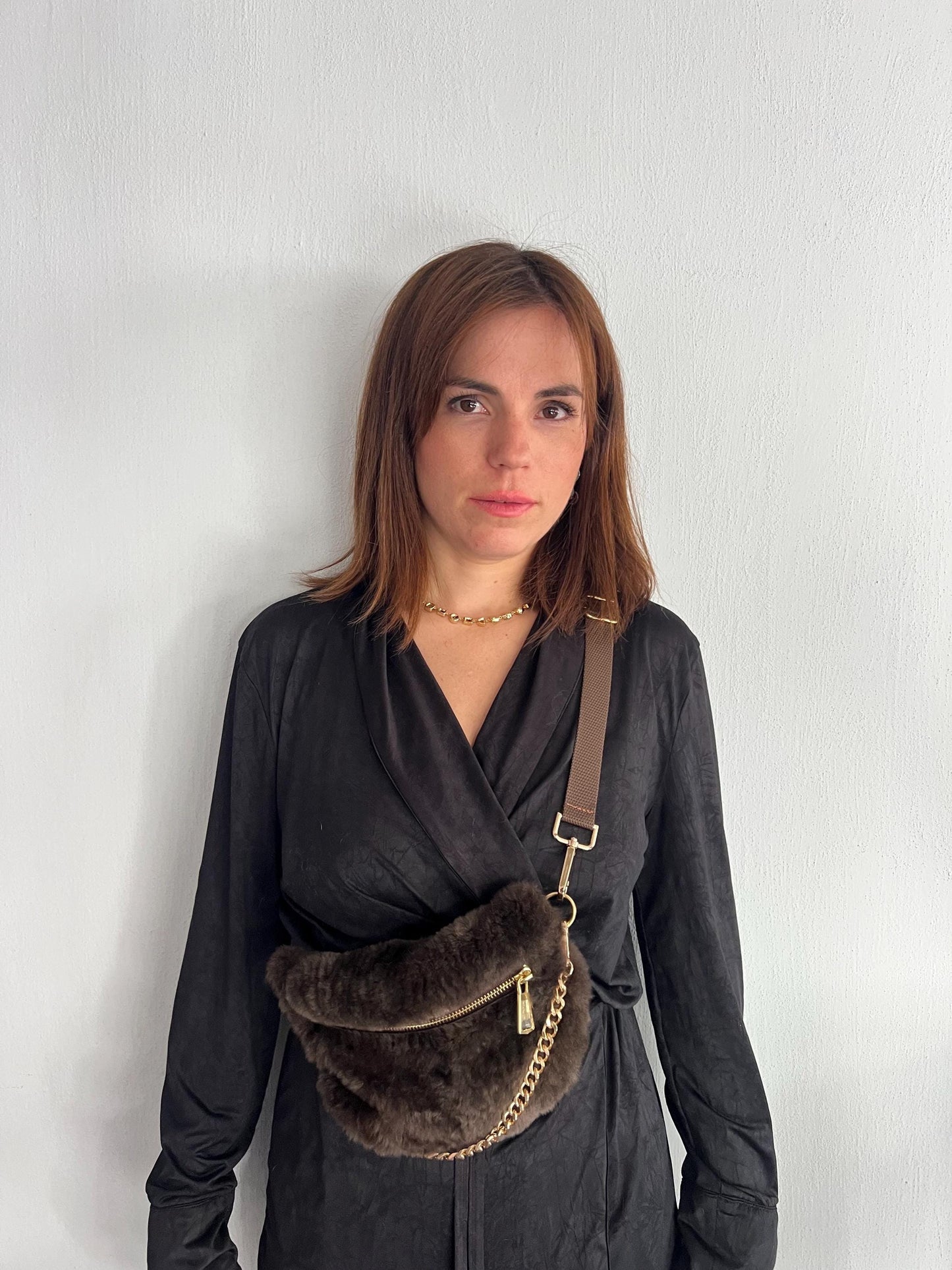 Rabbit & Mink Fur Bumbag with Chain: Convertible Waist, Shoulder or Back Bag
