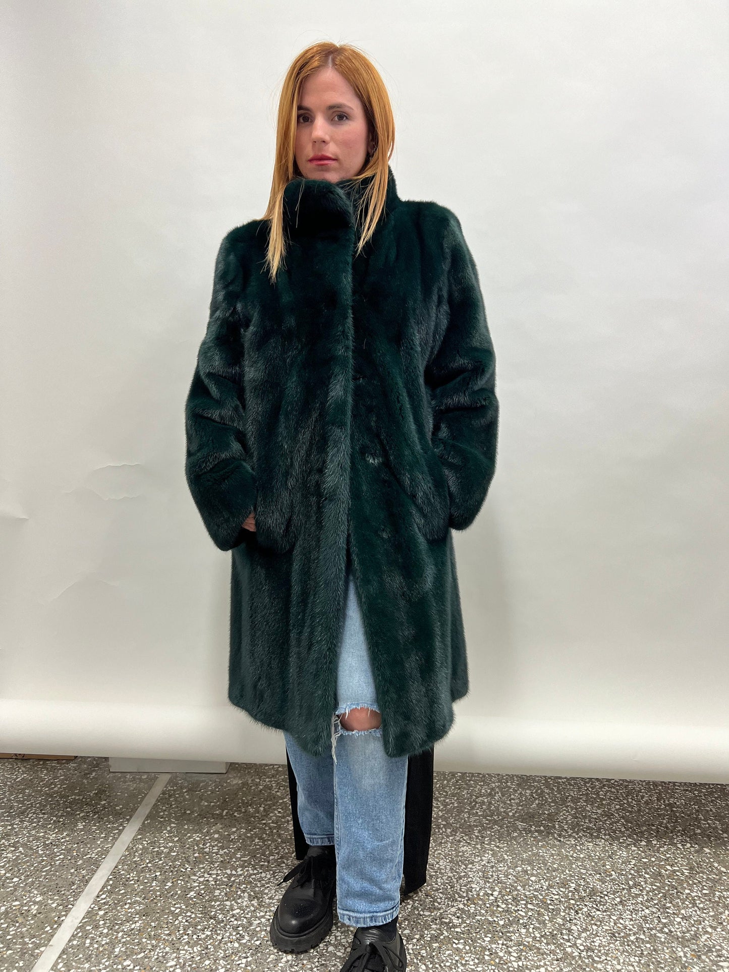 Emerald Green Mink Fur Coat - Full Skin Let Out - Size M/L/XL