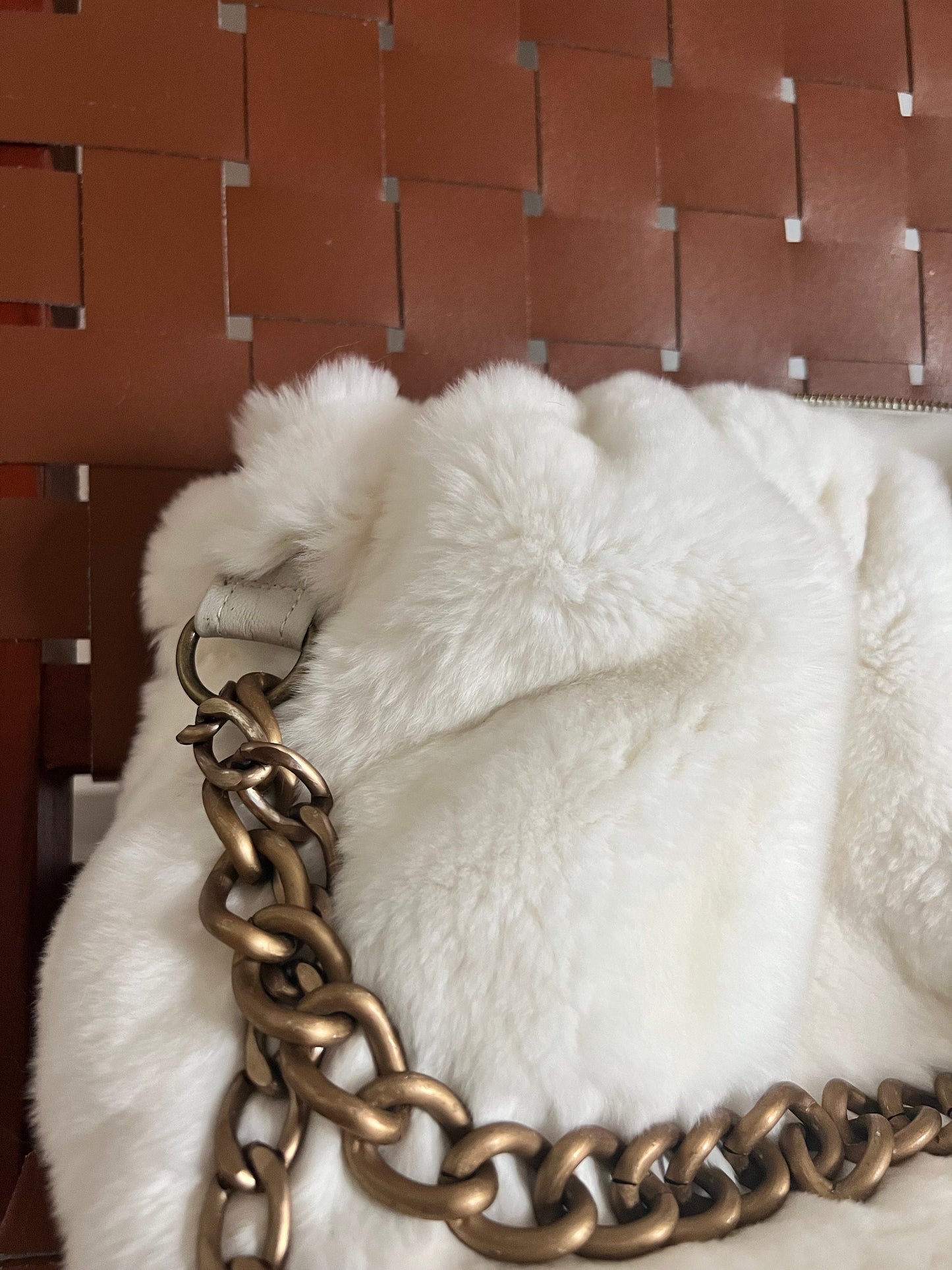 Handmade Rex Rabbit Fur Pouch Bag: White Slouchy Shoulder Bag