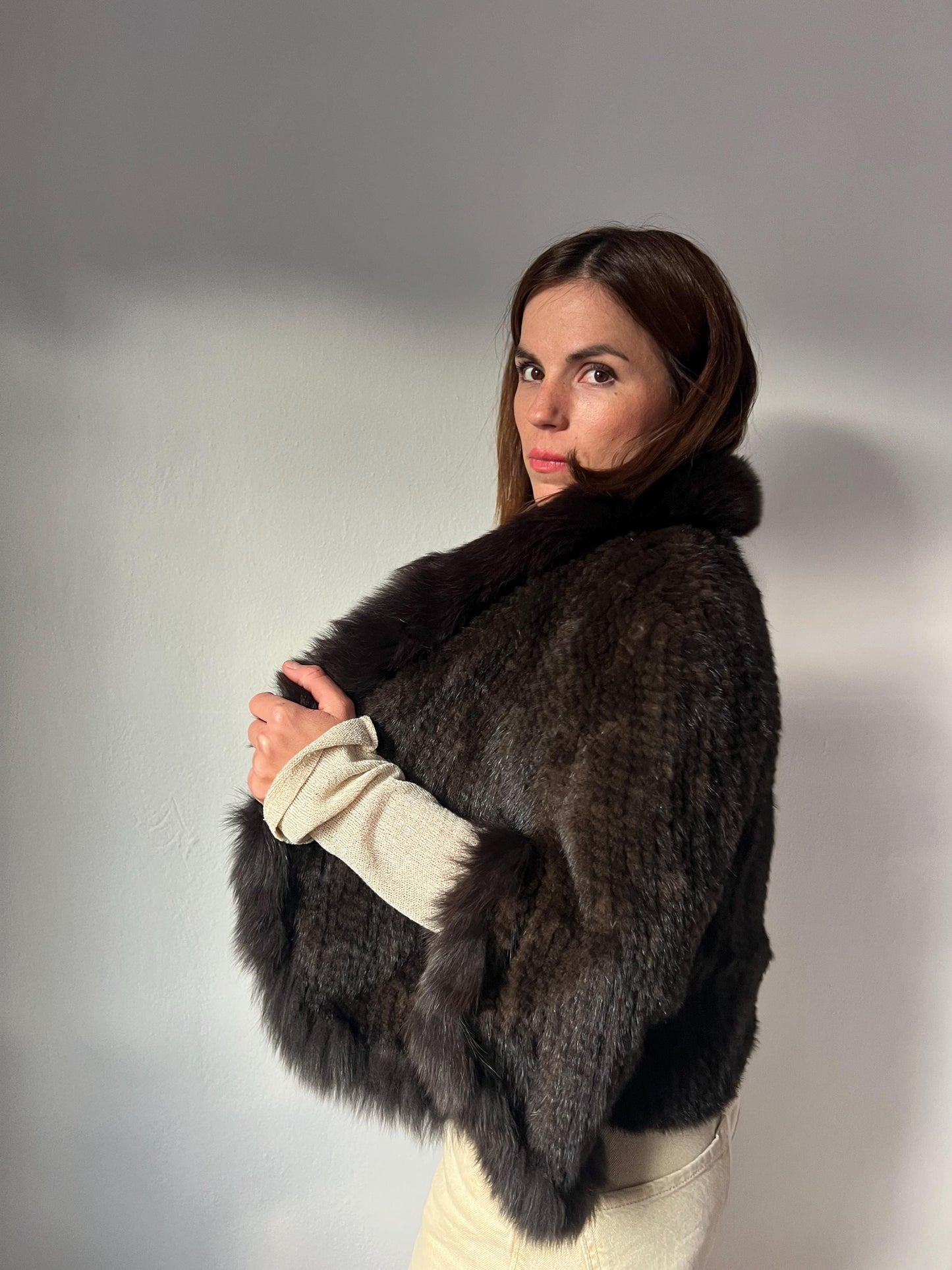 Handwoven Mink Fur Cape with Fox Trim - Made in Greece