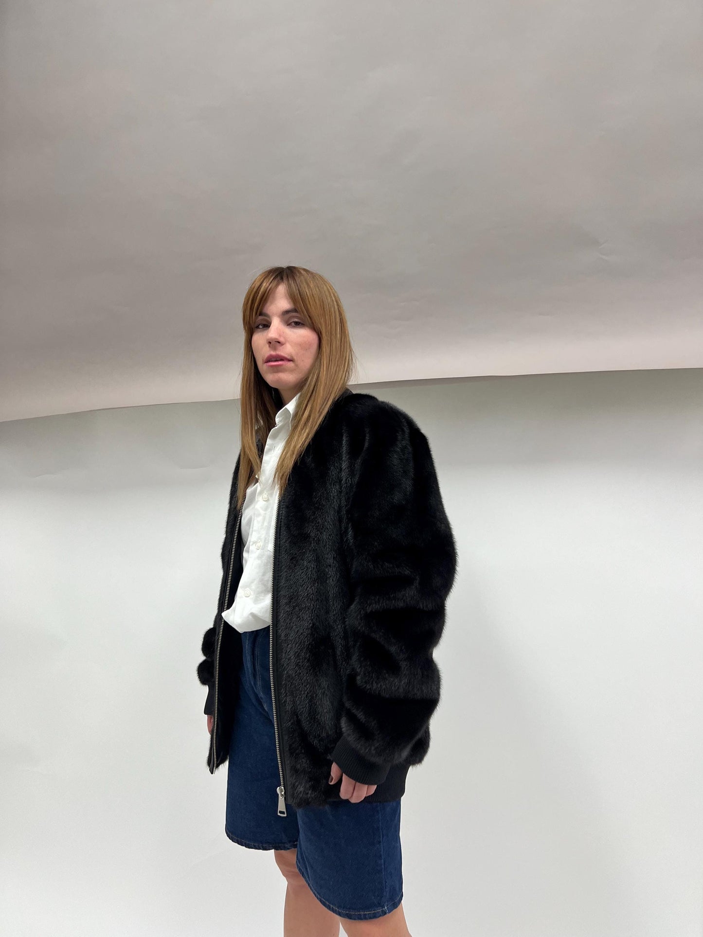 Real Mink Fur Bomber Jacket: Velvet Black, Elastic Hem