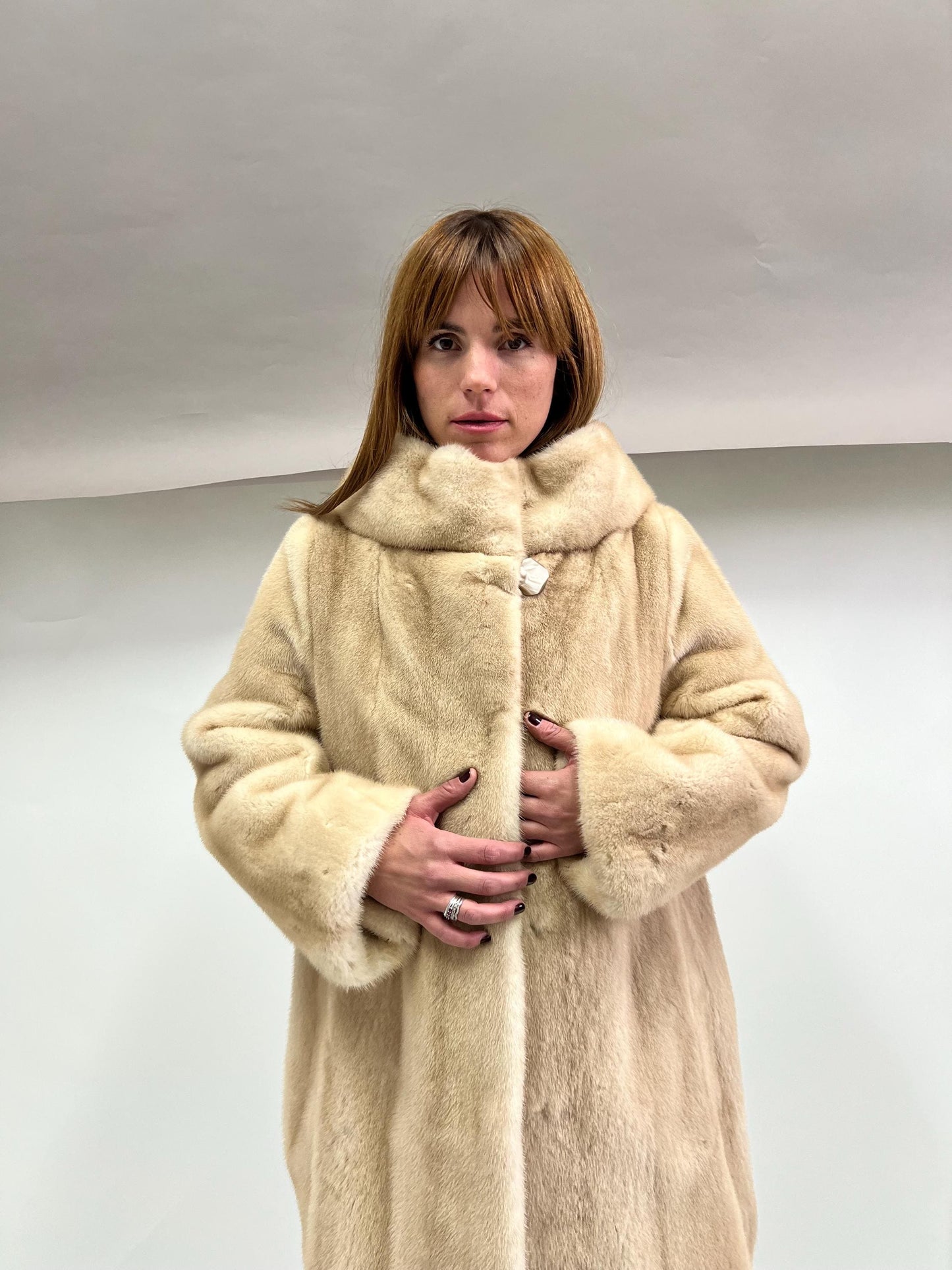 Real Saga Mink Fur Coat: Beige Palomino Velvet, Luxury Gift