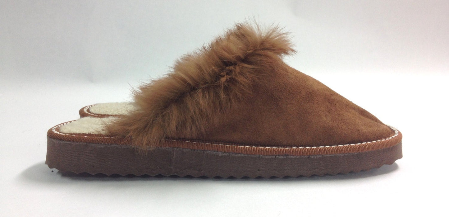 Tan Brown Shearling Slippers: Genuine Fur Shoes for Women