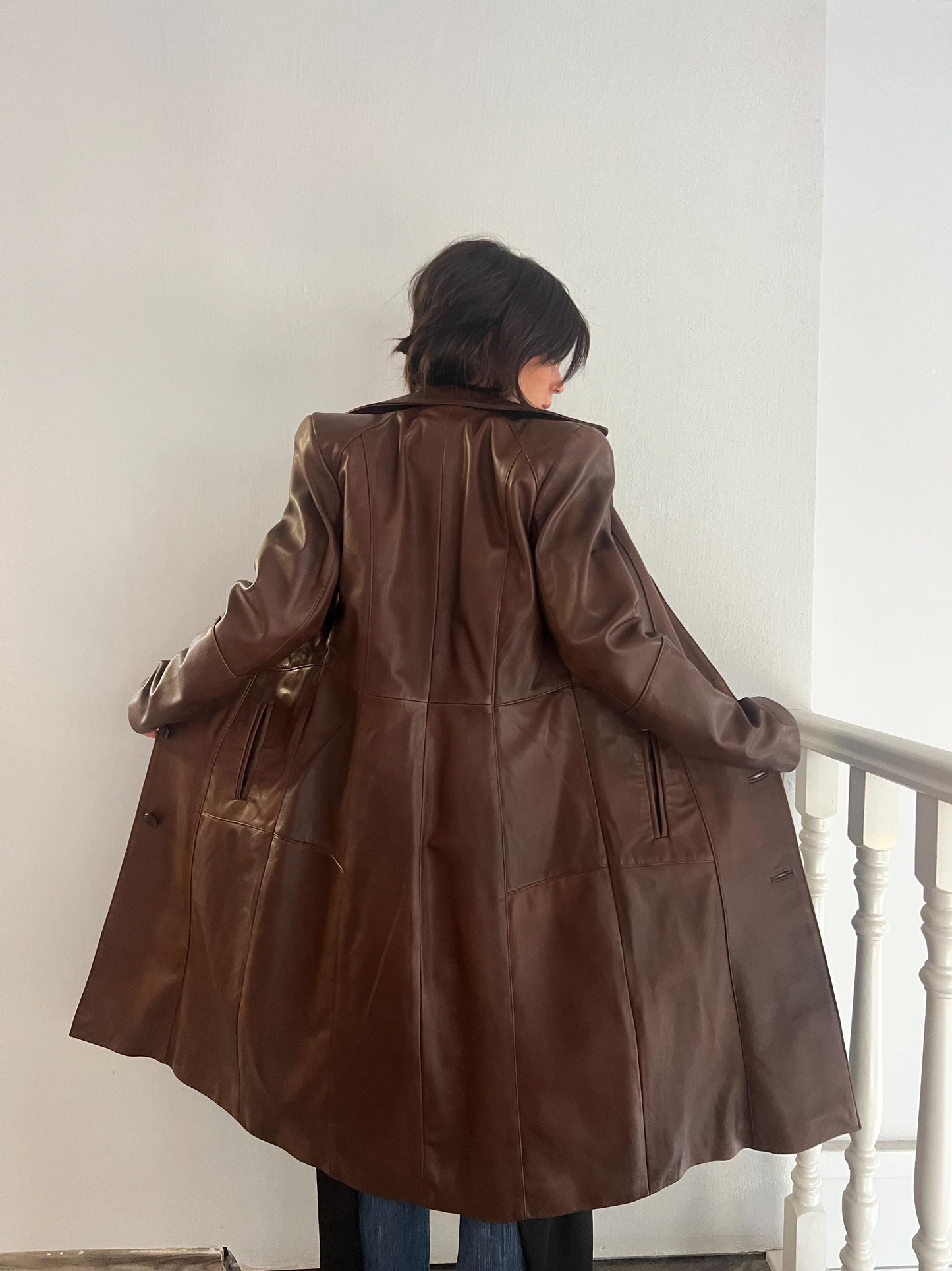Handmade Nappa Lamb Leather Coat - Tobacco Brown - Made in Greece