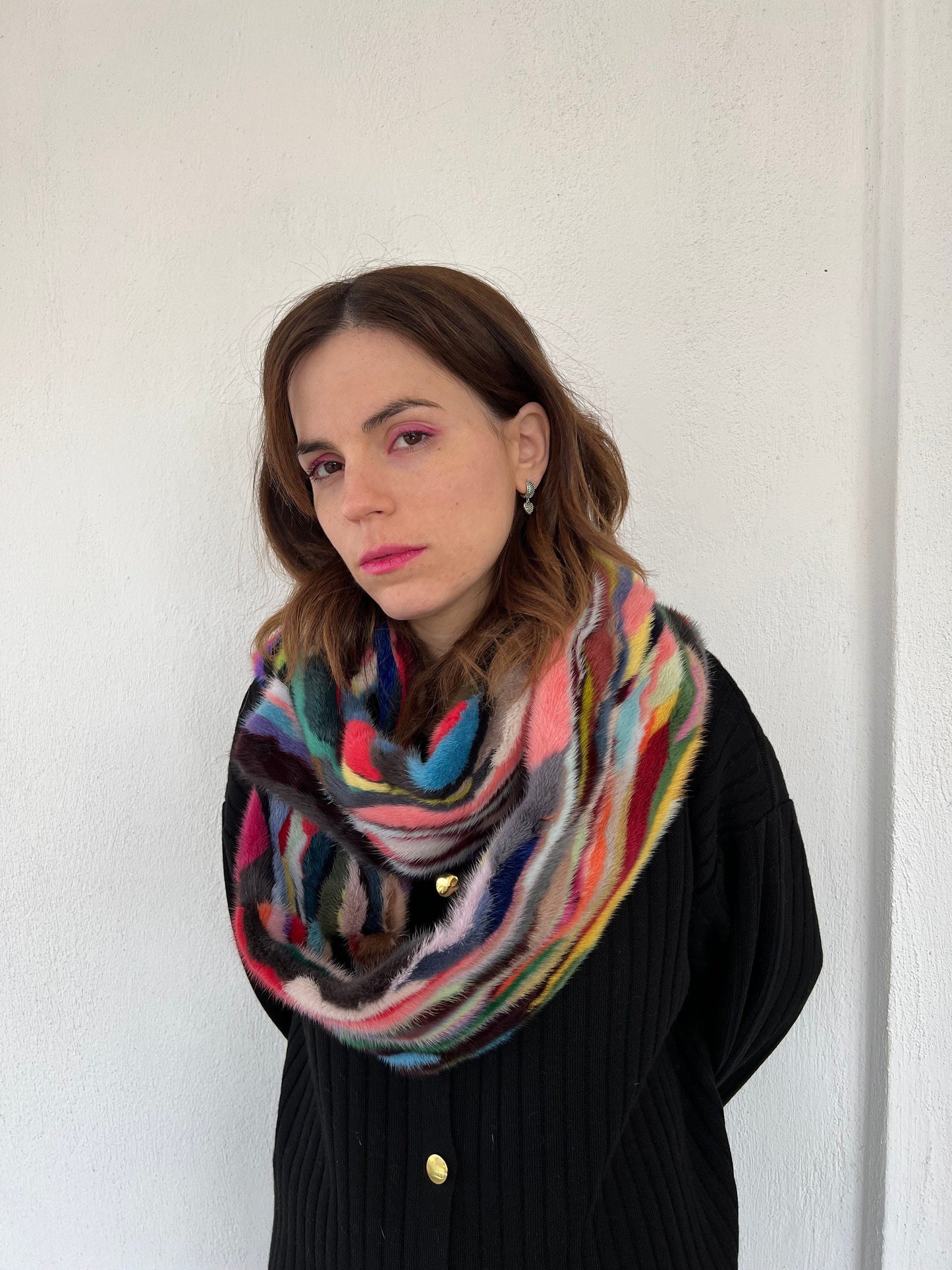Multicolor Mink Fur Scarf: Genuine Long Fur Stole