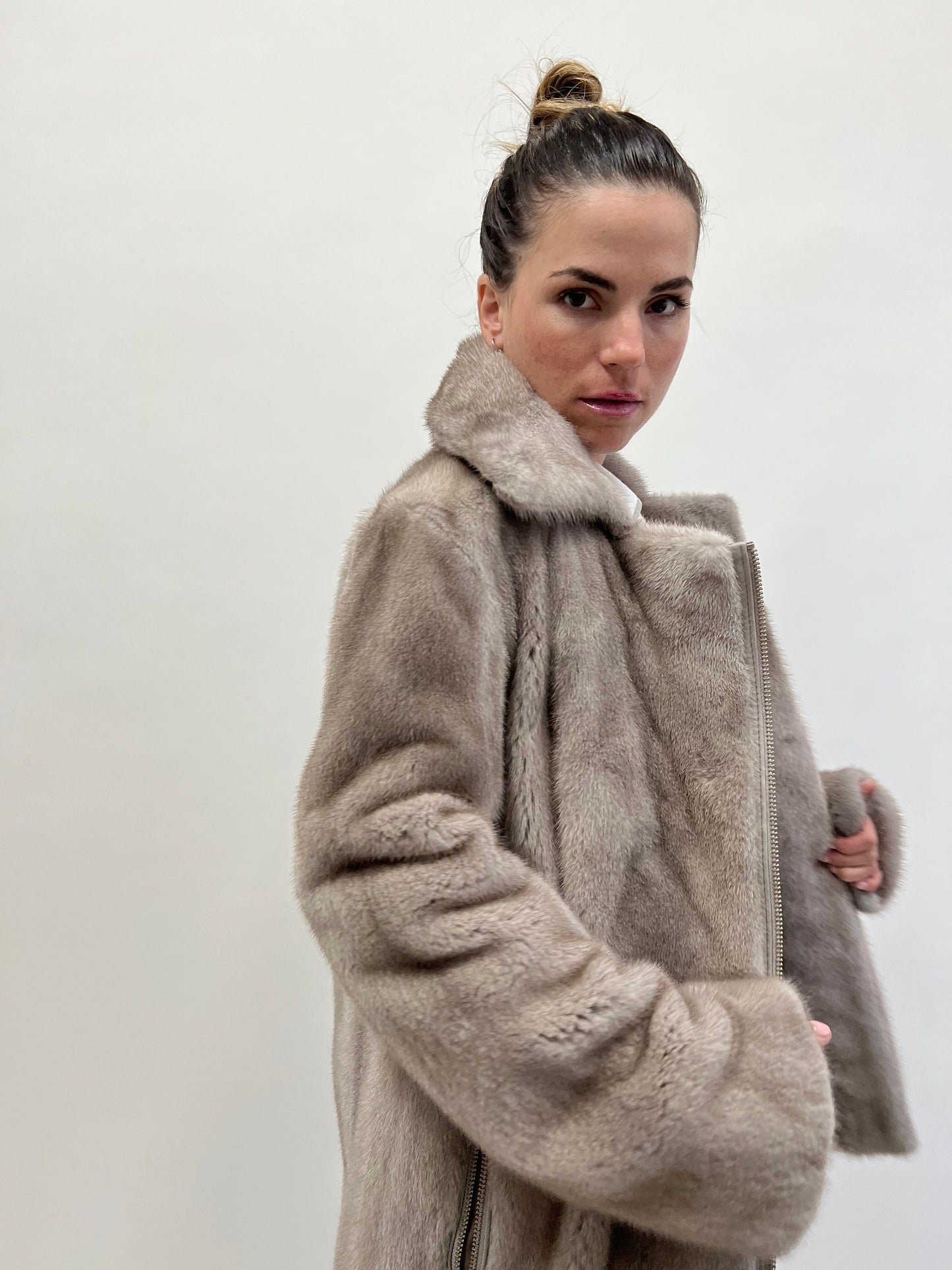 Silver Mink Fur Biker Jacket: Saga Mink, Handmade in Greece