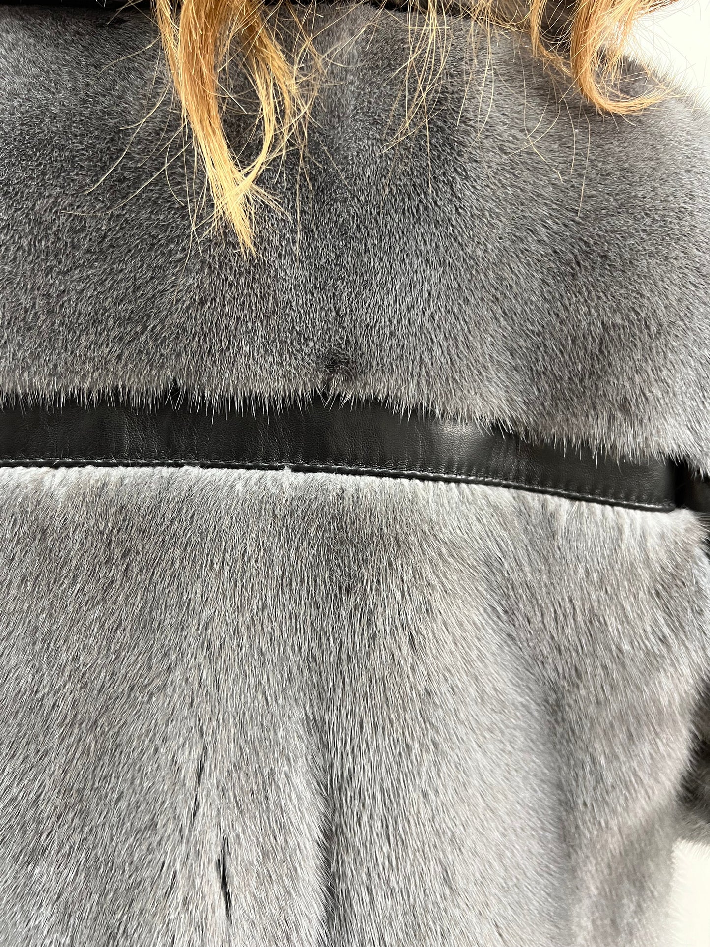 Silver Blue Mink Fur Biker Jacket with Leather Details