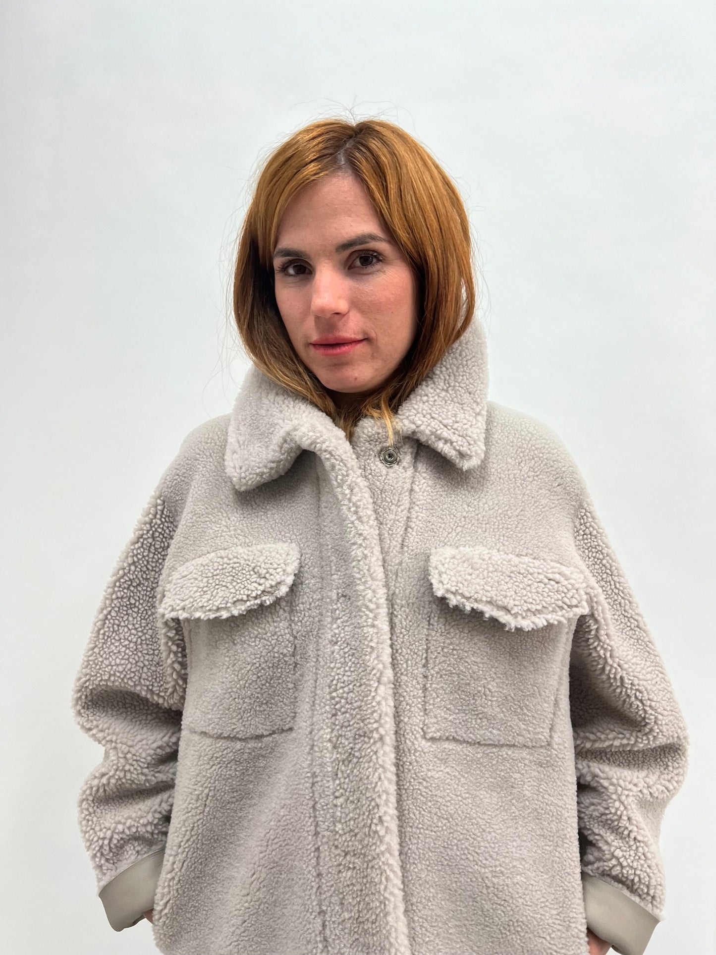 Real Sheepskin Shearling Overshirt: Light Grey Nappa Fur Jacket