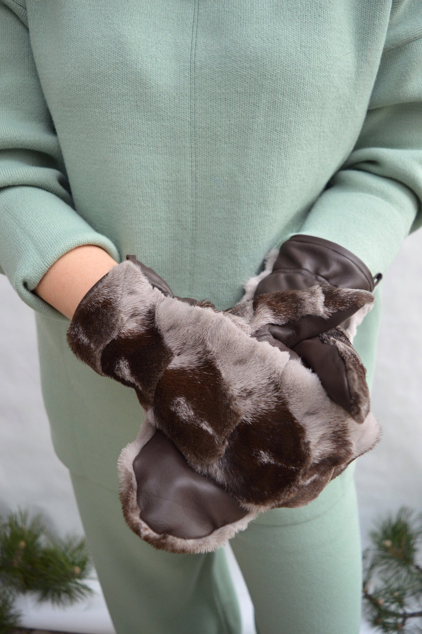 Sheared Mink Fur Mittens: Nappa Leather, Adjustable String