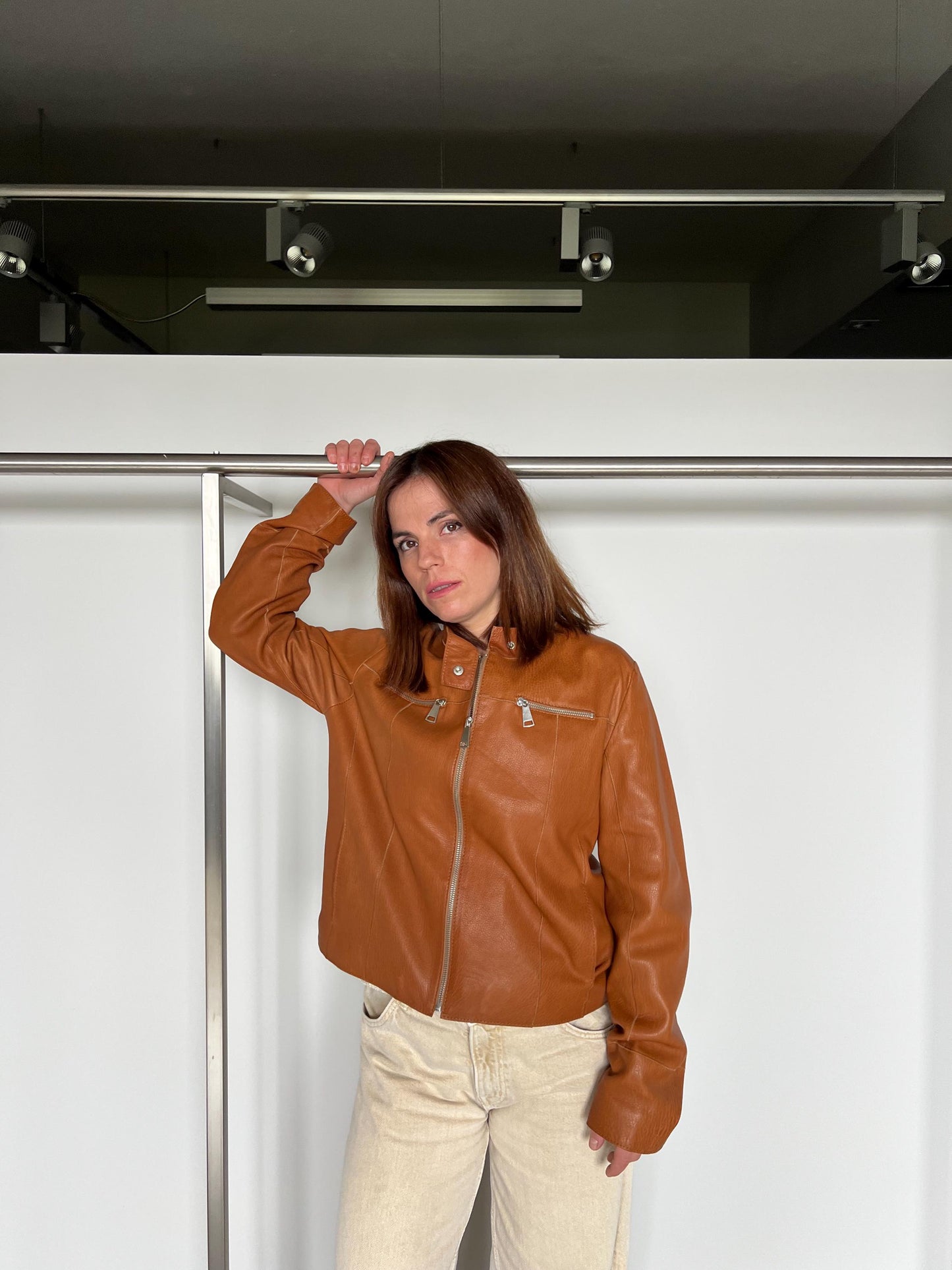 Handmade Tan Brown Lamb Leather Jacket: Whiskey Crackle S (Small)