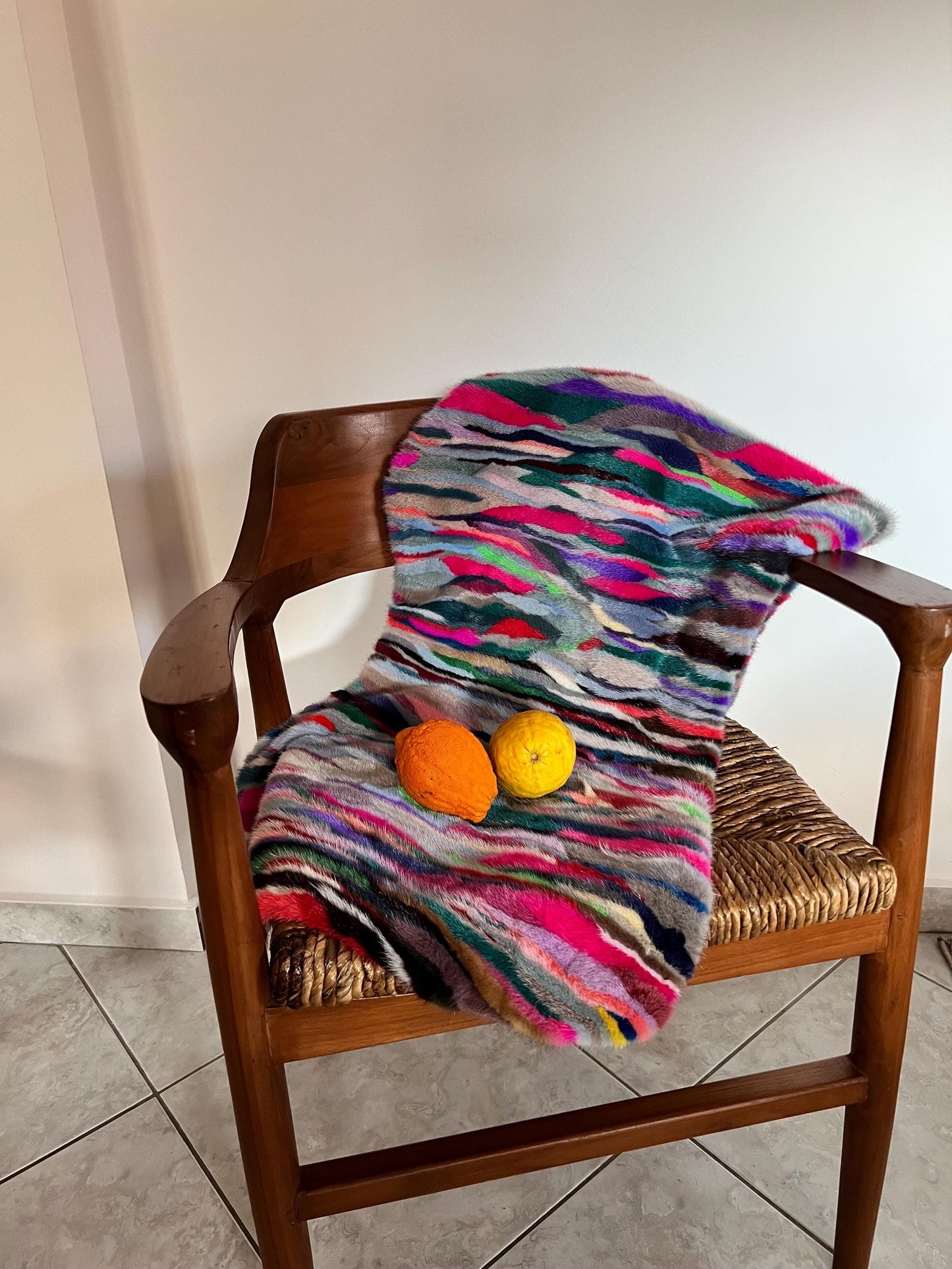 Multicolor Mink Fur Throw: Boho Deco Armchair Rug