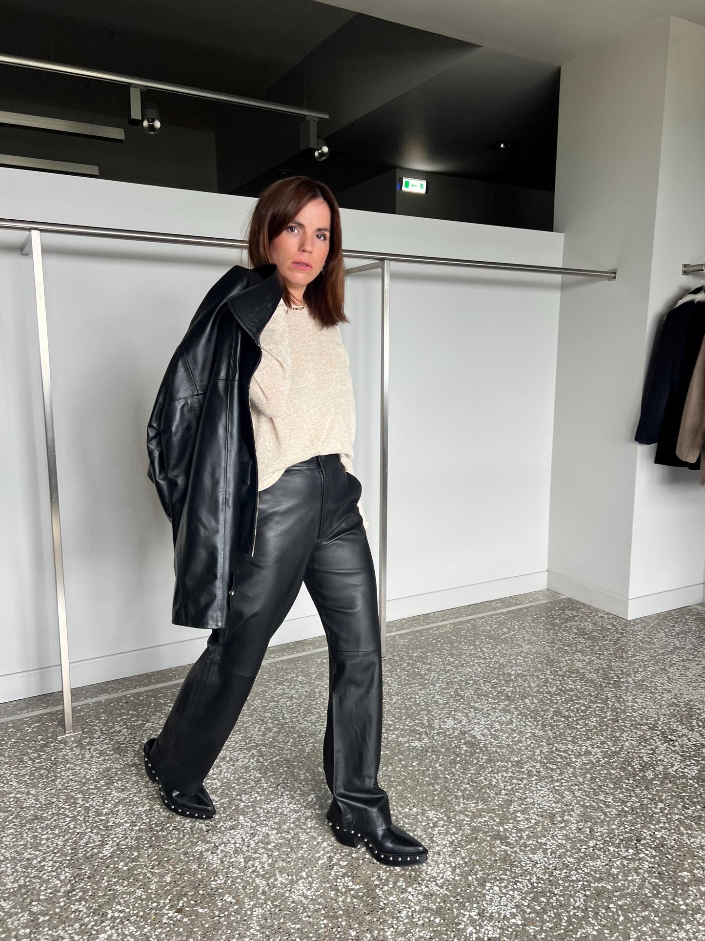 Black Nappa Lamb Leather Trousers: Handmade Zip Up Pants