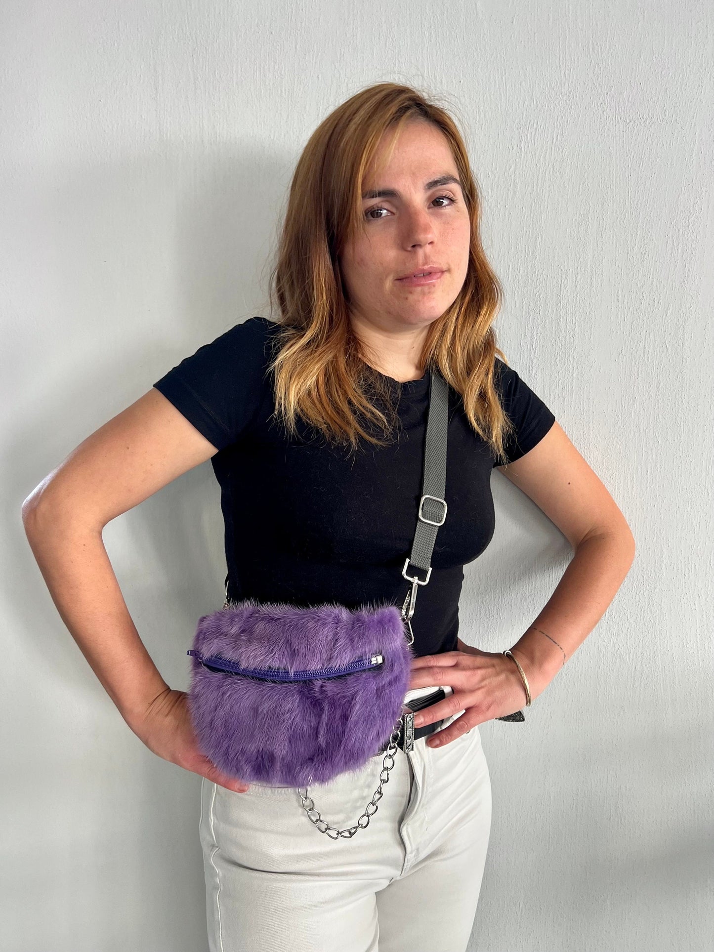 Purple Mink Fur Bumbag with Chain: Luxury Fanny Pack