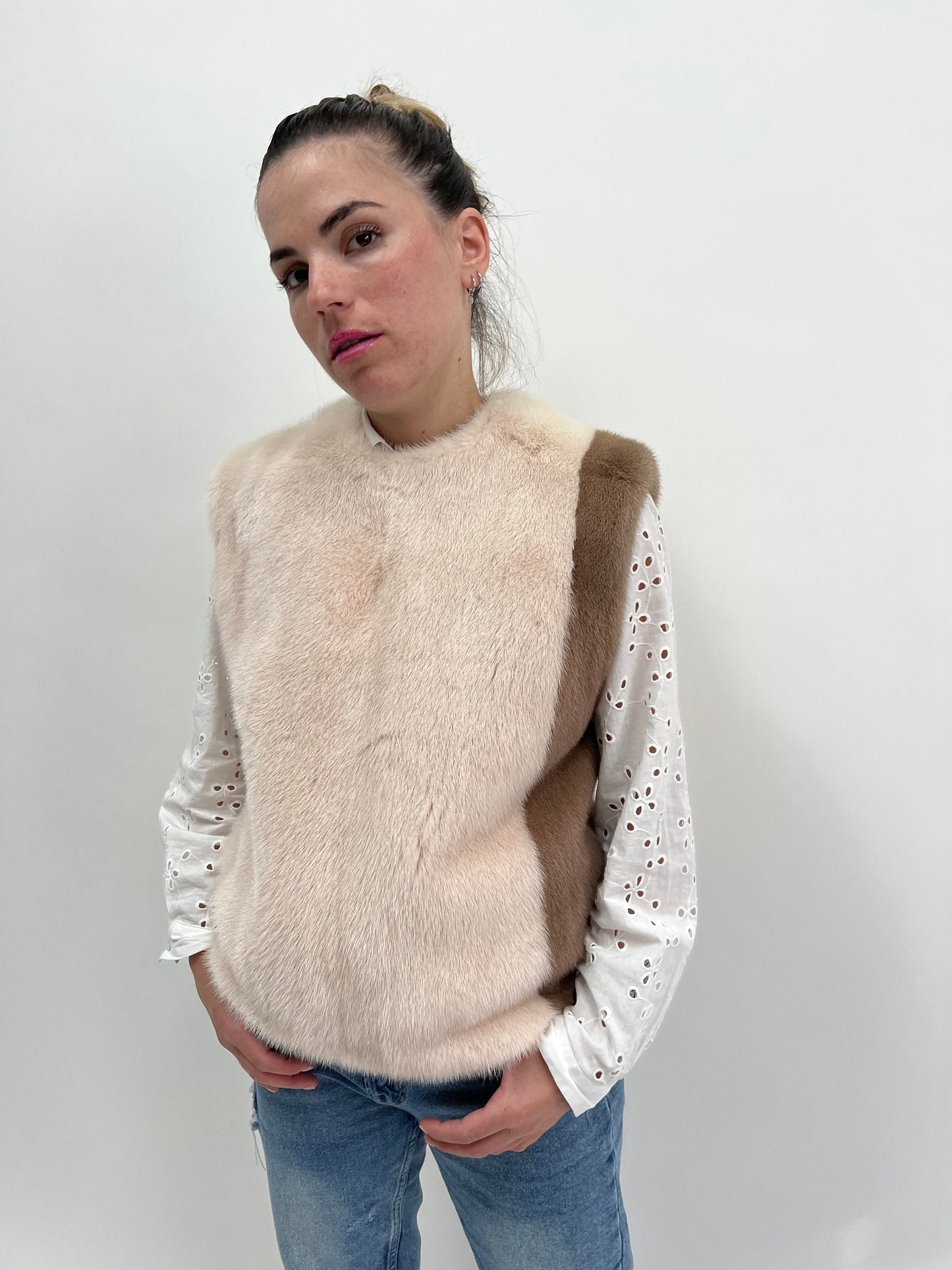 Two-Tone Mink Fur Vest: Modern Zip Blouse, Luxury Gift