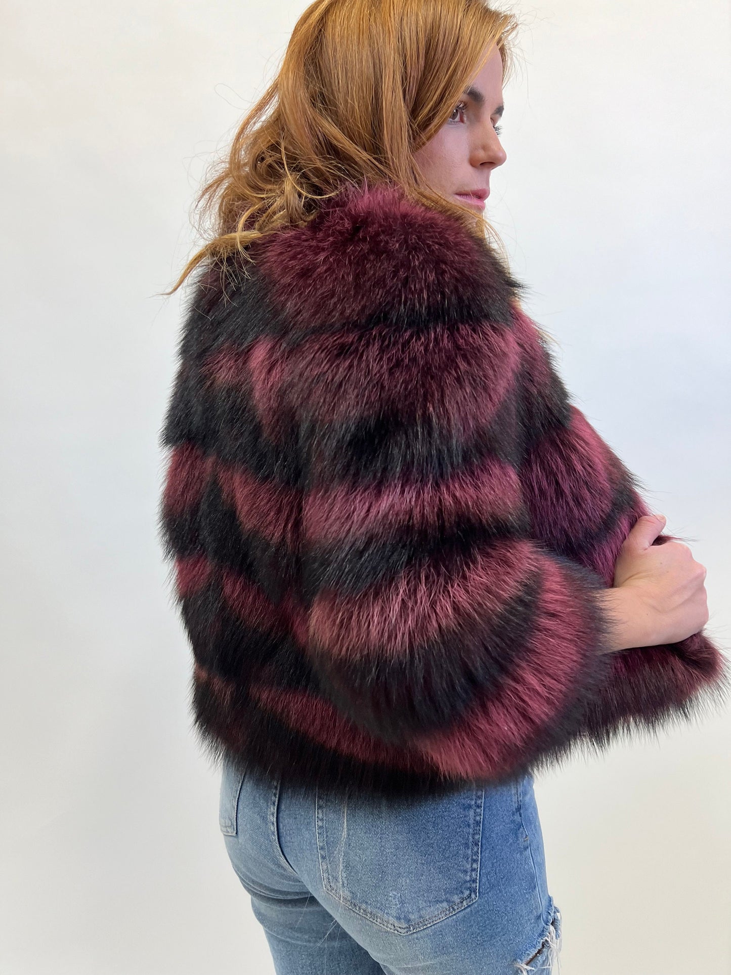 Genuine Burgundy Raccoon Fur Jacket: Leather Trim, XXSmall