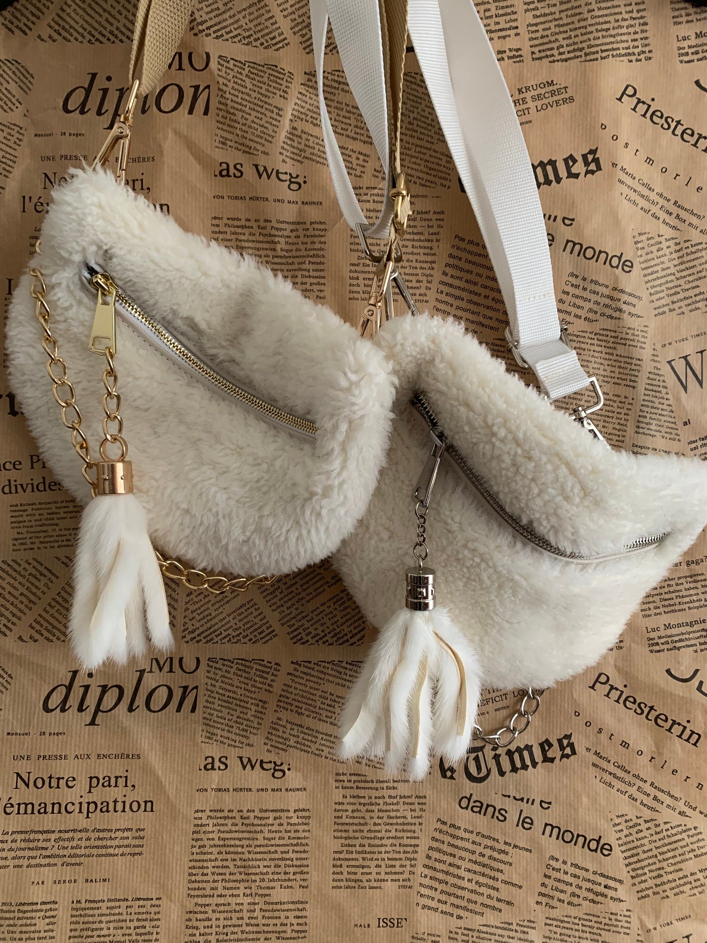 White Sheepskin Fur Bumbag: Multi-Wearable Shearling Fanny Bag