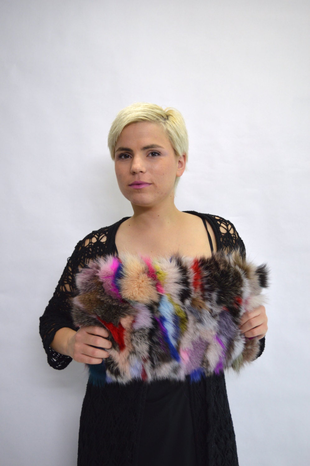 Real Fox Fur Clutch Bag: Genuine Leather Wristlet Evening Purse