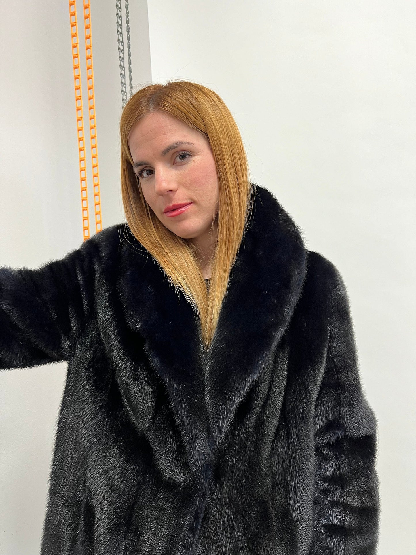 Midnight Blue Saga Mink Fur Coat, Robe Style, Size Medium