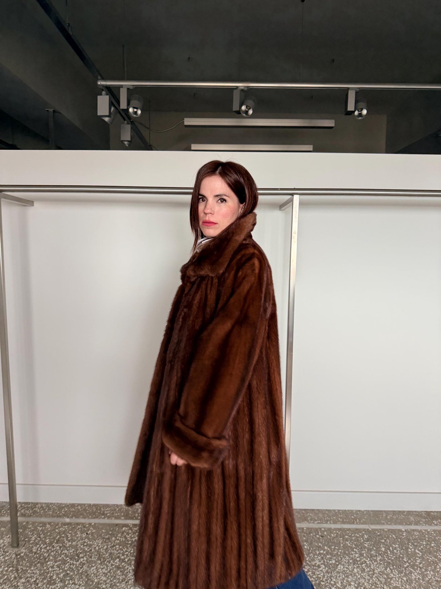 Demi Buff Mink Fur Coat: Pastel whisky Long retro-look Stroller, Handmade in Greece