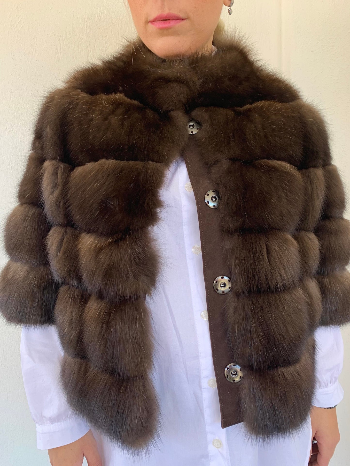Real Sable Barguzinsky Bolero: Brown Fur, Leather Trim, Cashmere Lining