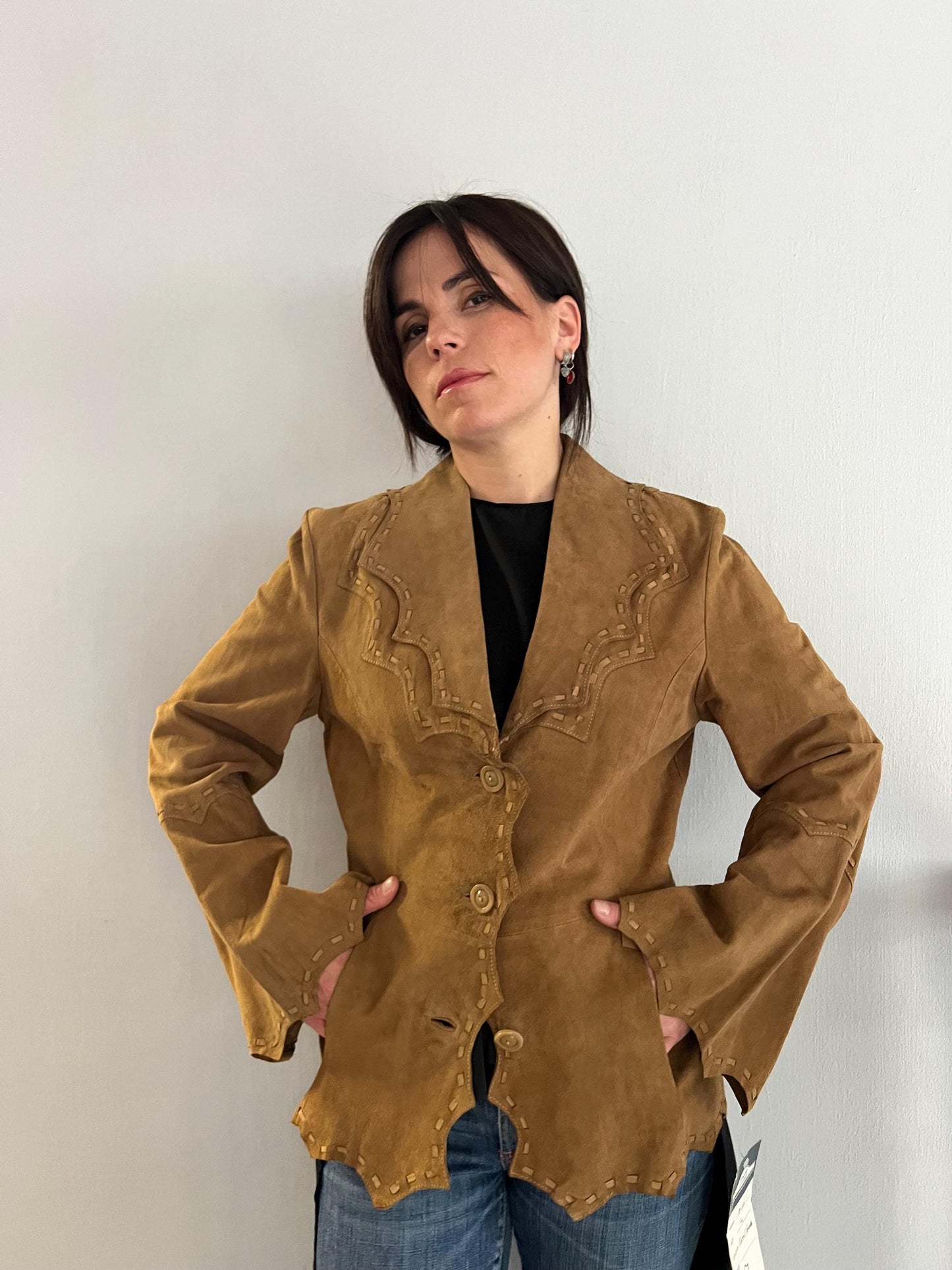 Handcrafted Suede Leather Cropped Jacket: Camel Unlined Blazer
