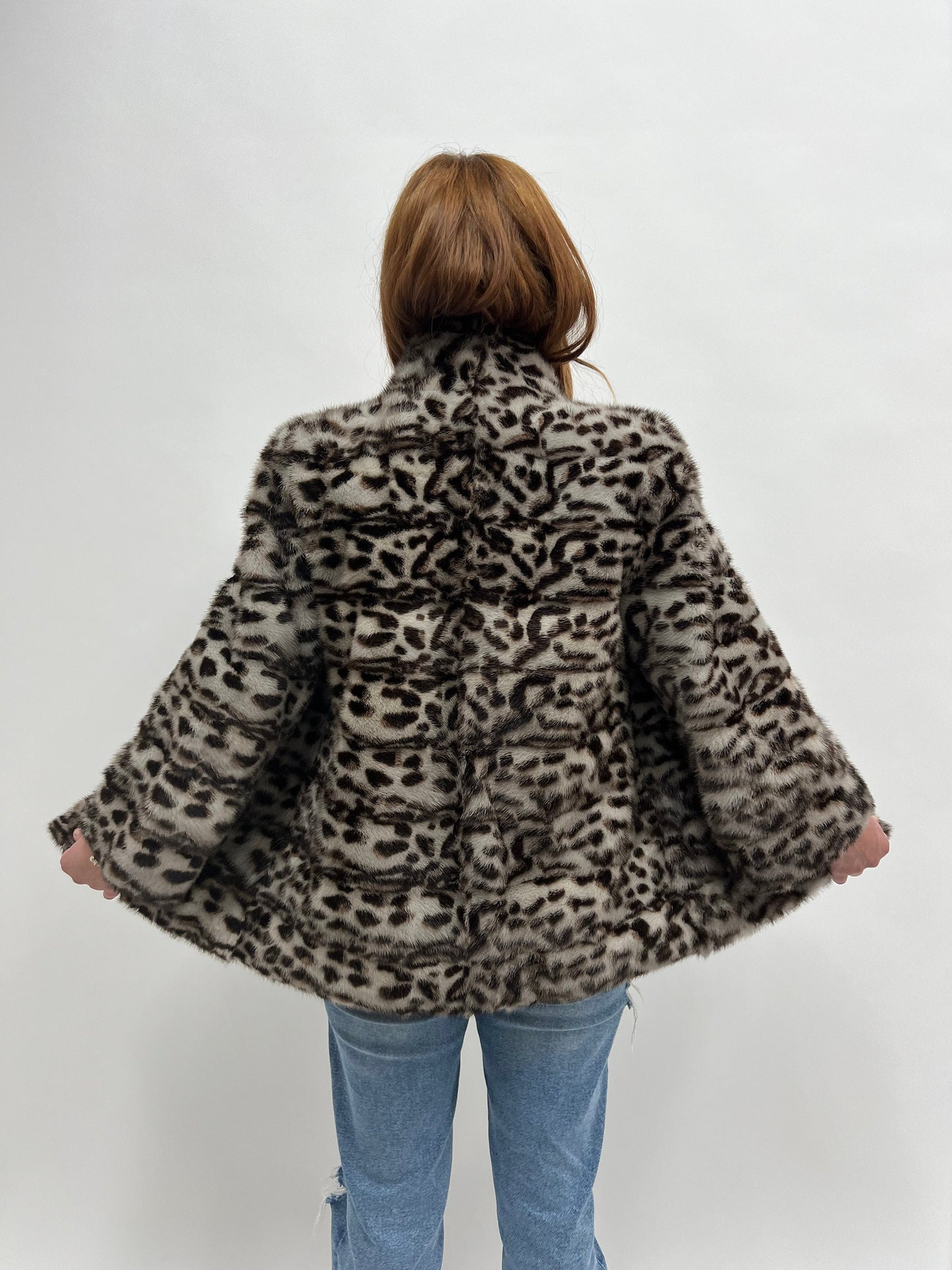 Leopard Print Mink Fur Jacket: Animal stamp Brown Full Skin Coat