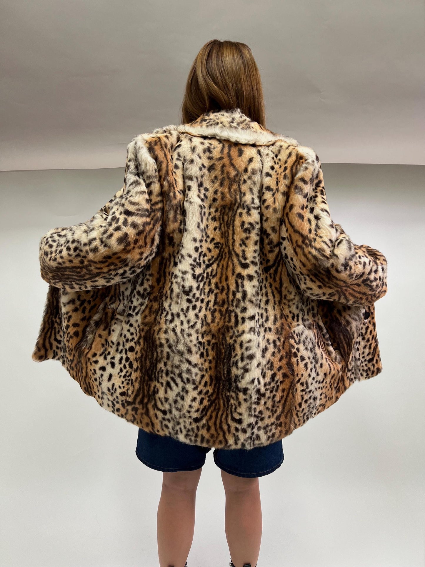 Reversible Leopard Print Rabbit Fur Jacket - Medium / Large