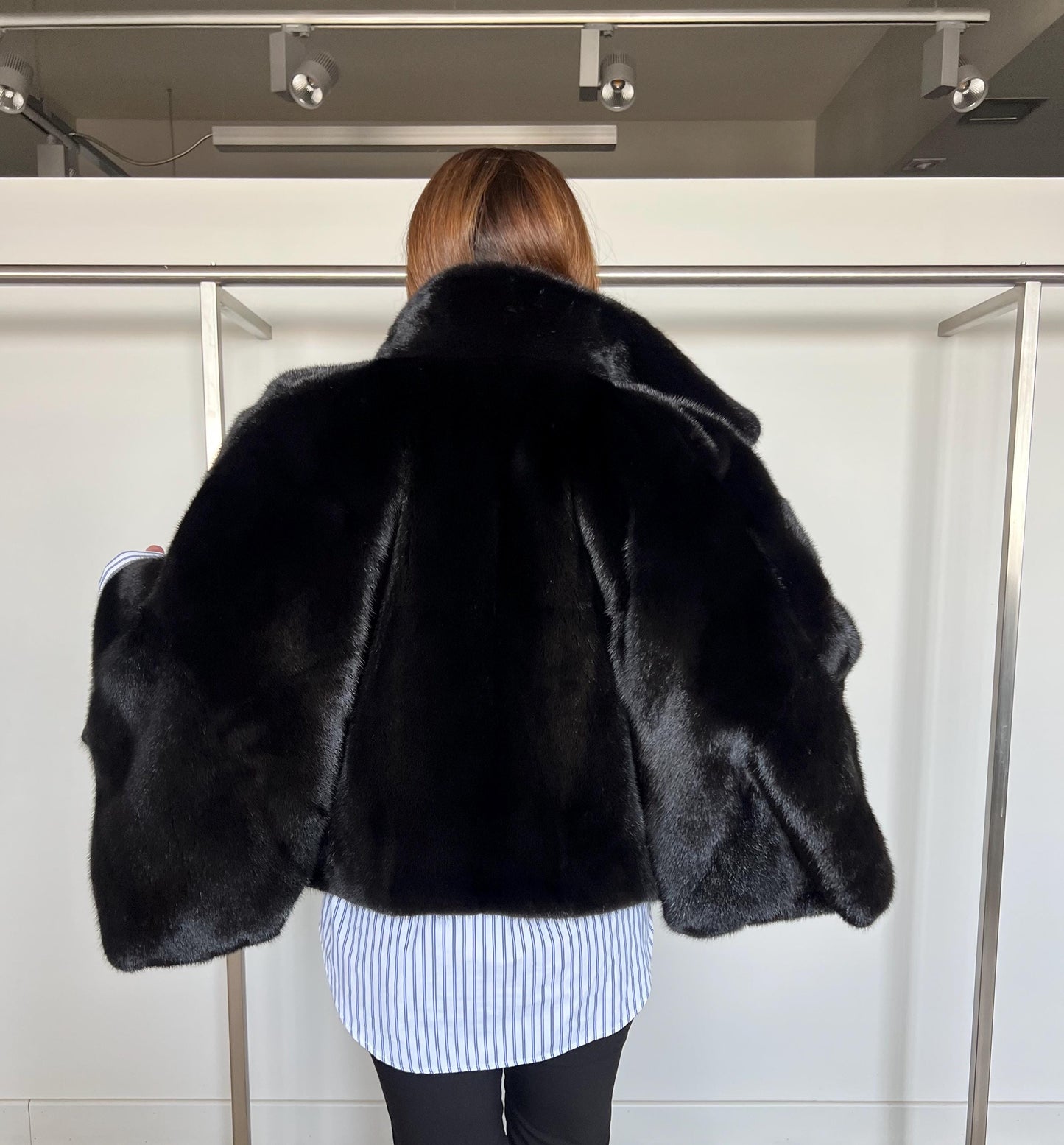 Black Mink Fur Bolero Jacket - Saga Mink Collar - Handmade