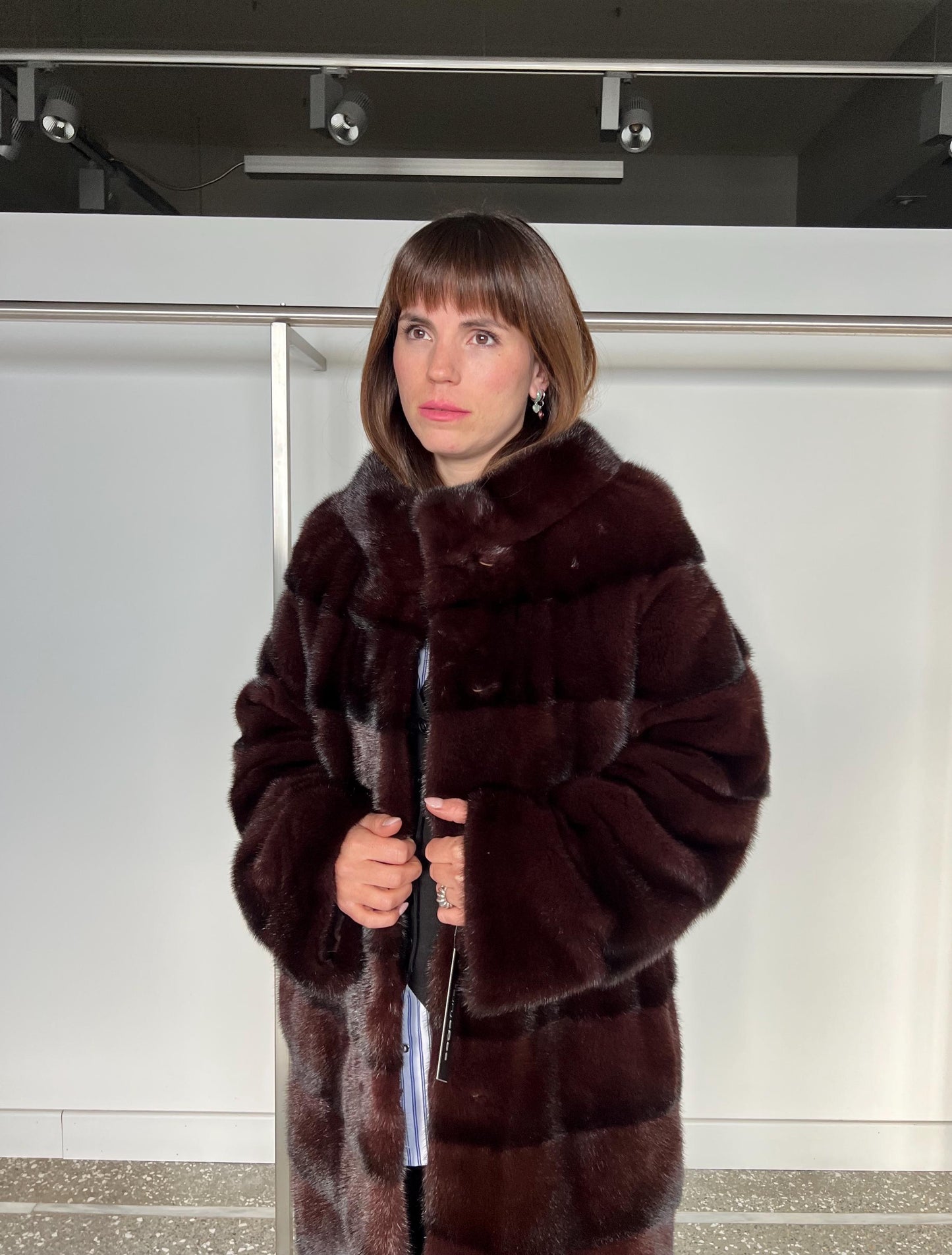 Burgundy Mink Fur Coat - Saga Quality, Edgy Stand Up Collar