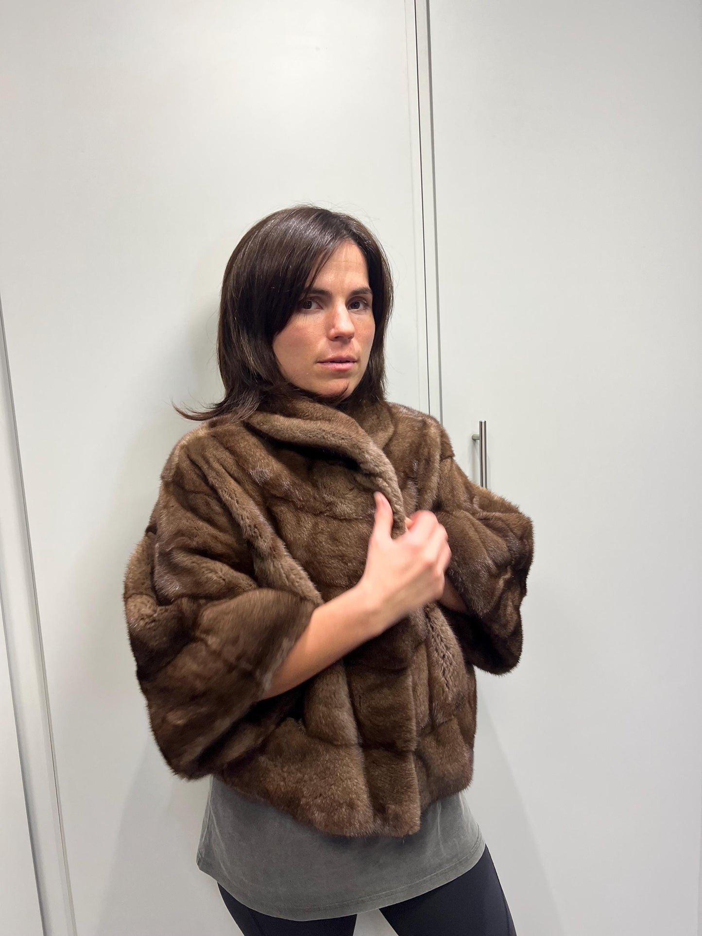 Brown cape Mink Fur Jacket: Handmade Saga Mink Coat
