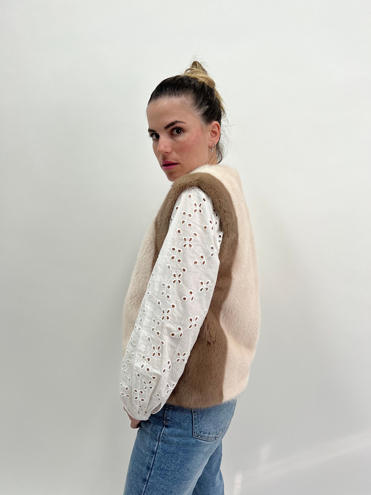 Two-Tone Mink Fur Vest: Modern Zip Blouse, Luxury Gift