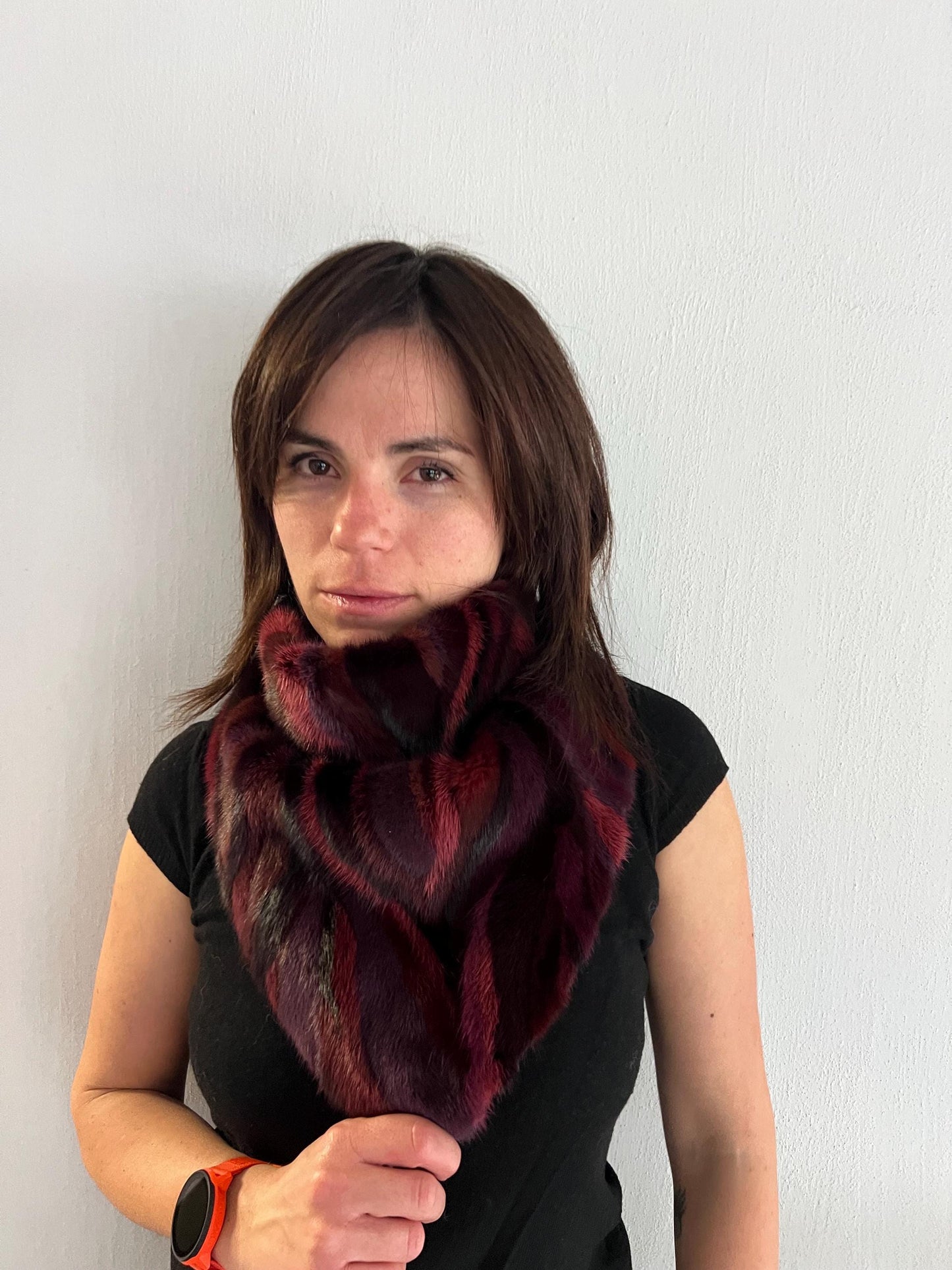Burgundy Mink Fur Handkerchief, Lined Fur Accessory