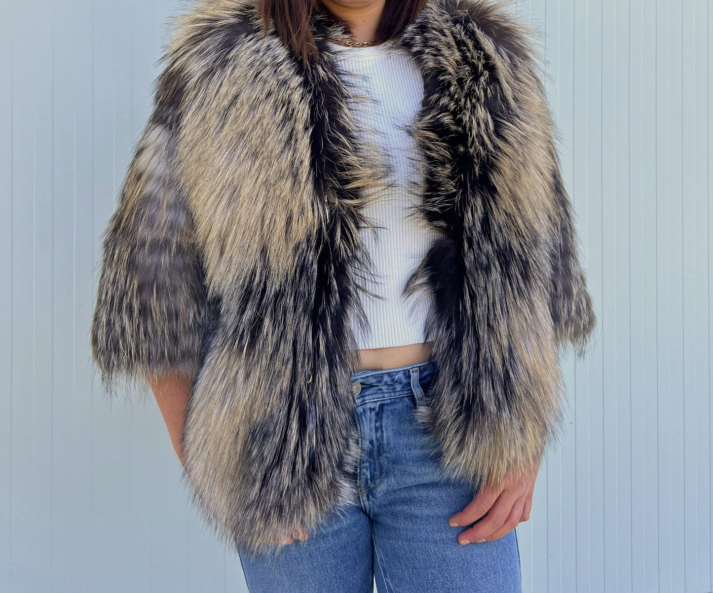 Handmade Cross Fox Fur Jacket: Soft, Lightweight everyday fluffy jacket