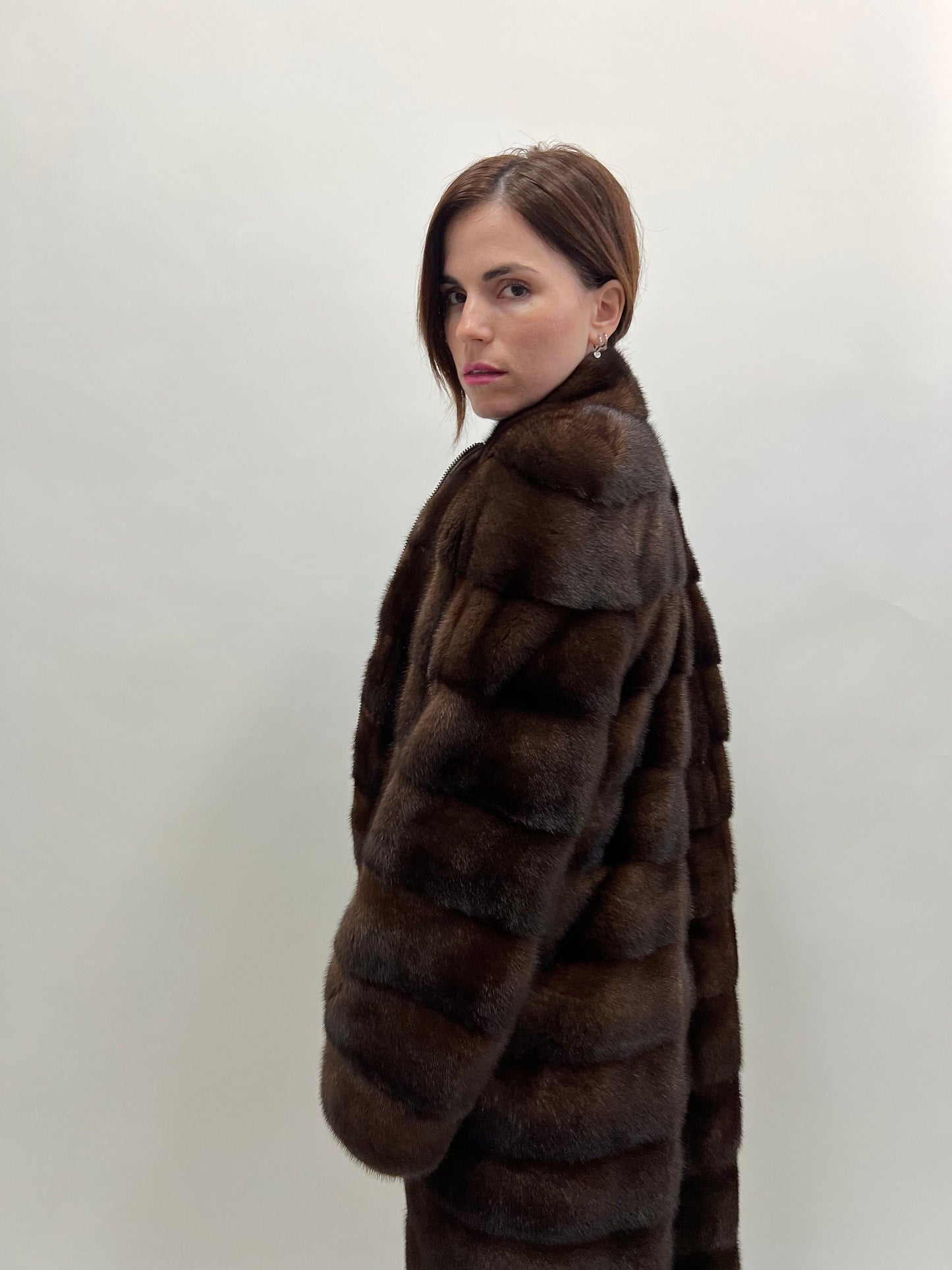 Brown Mink Fur Coat: Saga Male Pelts, Zipped Modern Design