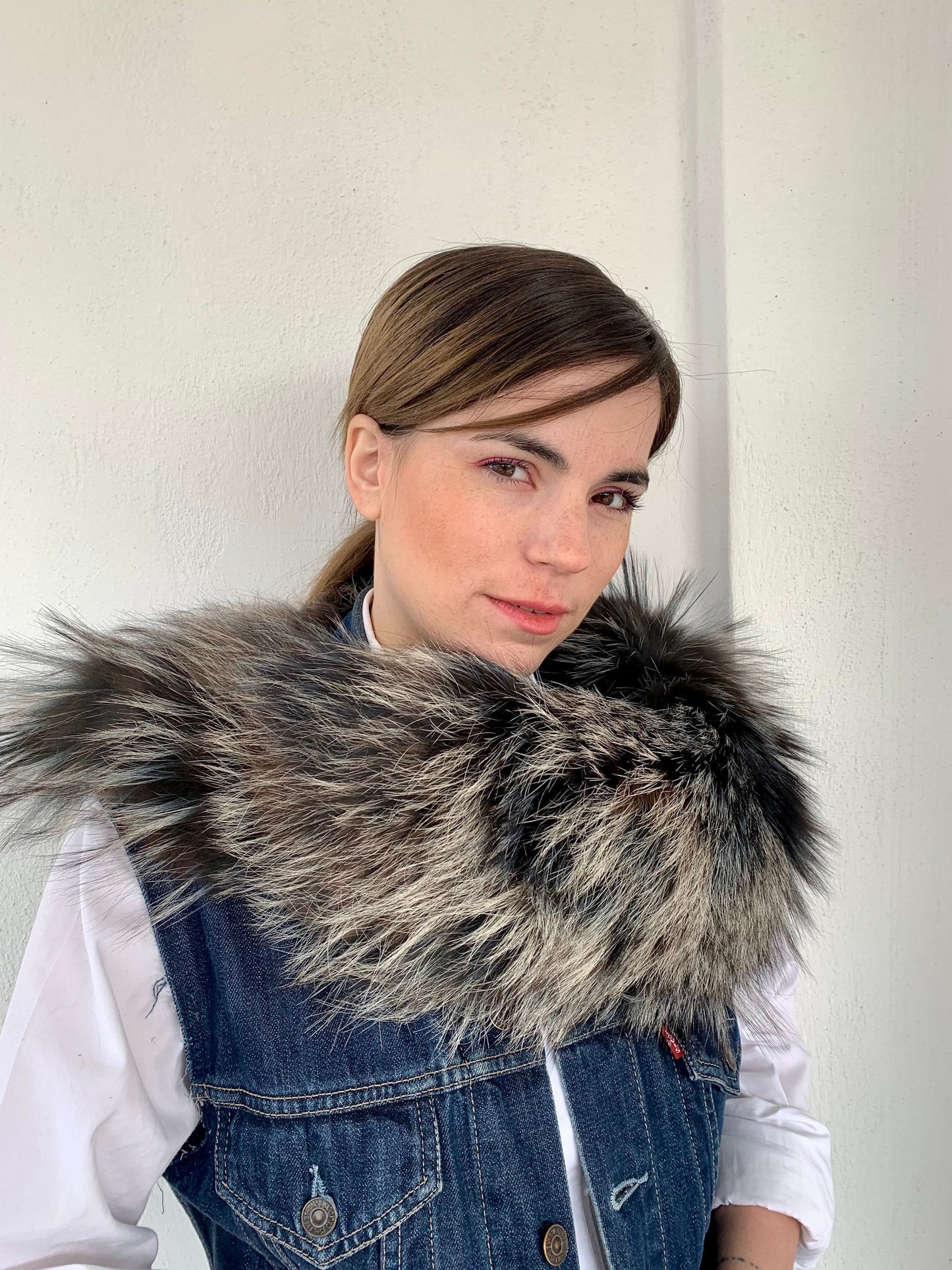Silver Fox Fur Collar: Genuine Fur Stole, Winter Shawl