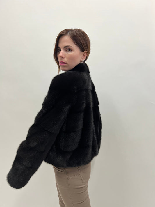 Blackglama Mink Fur Bolero Jacket: Black Horizontal Collar