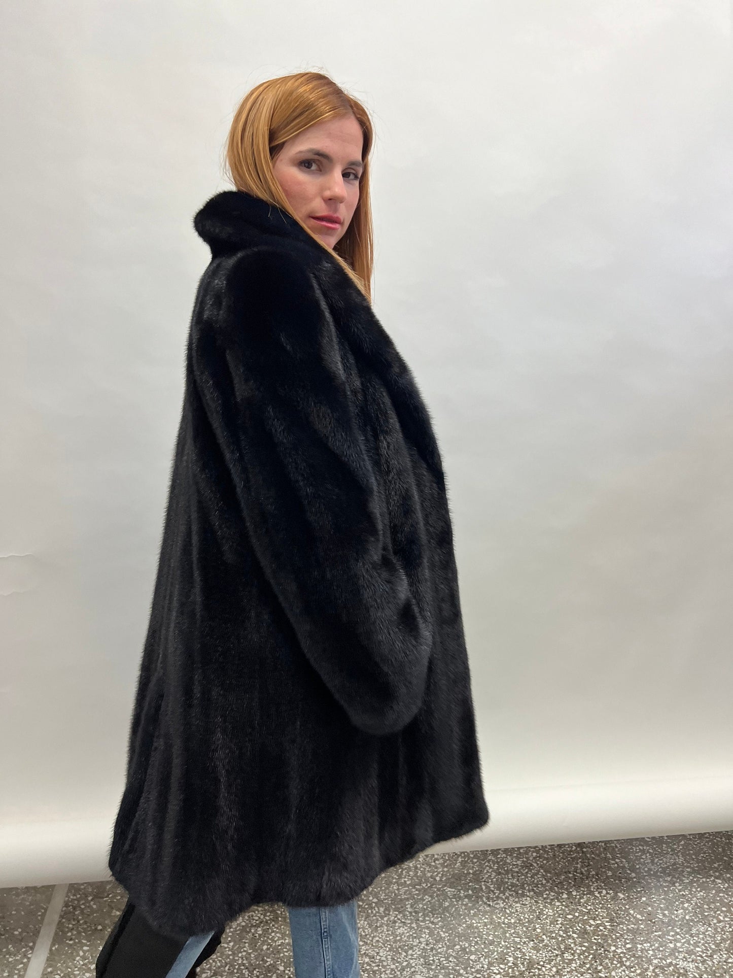 Midnight Blue Saga Mink Fur Coat, Robe Style, Size Medium