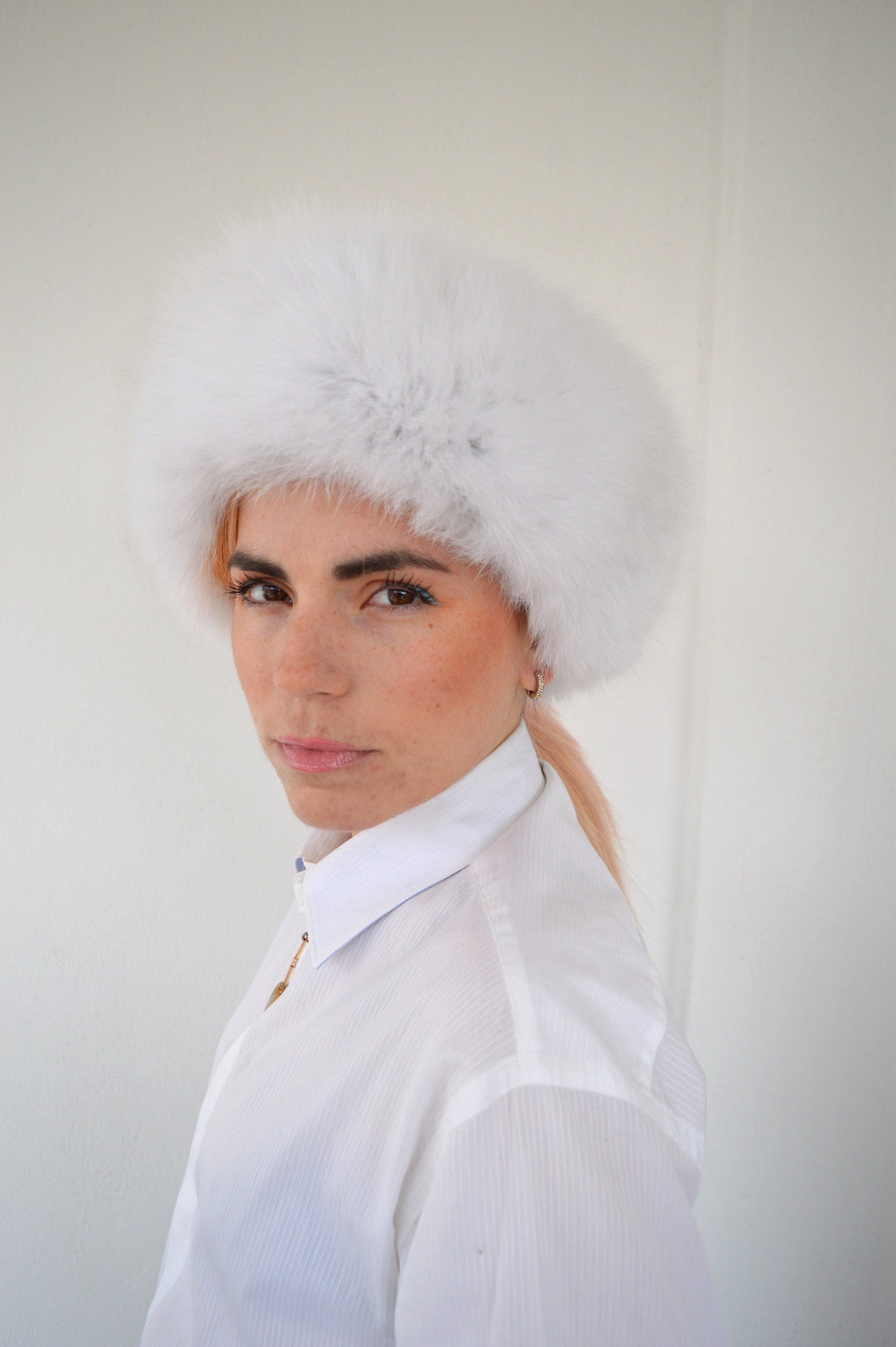 White Fox Fur Headband Collar: Elastic Winter Loop Scarf