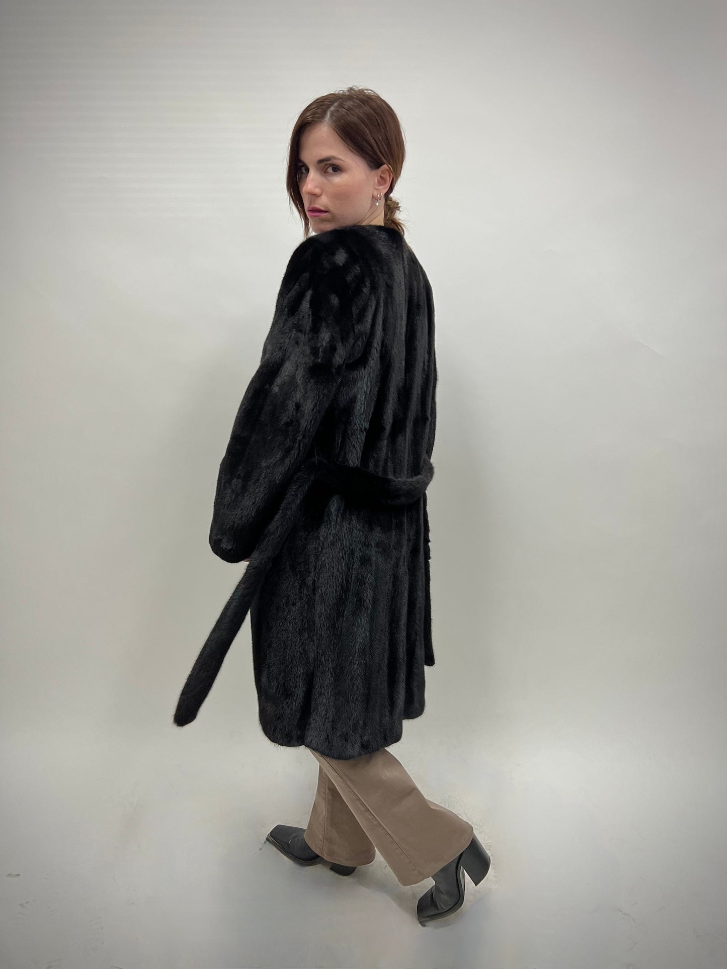 Black Velvet Mink Fur Robe Coat: Saga Male Pelts, Size Small