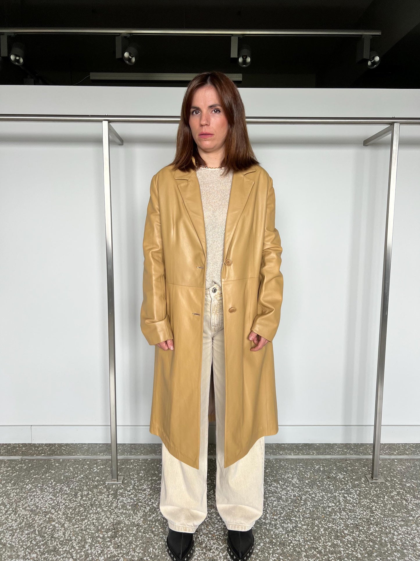 Handmade Beige Nappa Lamb Leather Coat - Made in Greece
