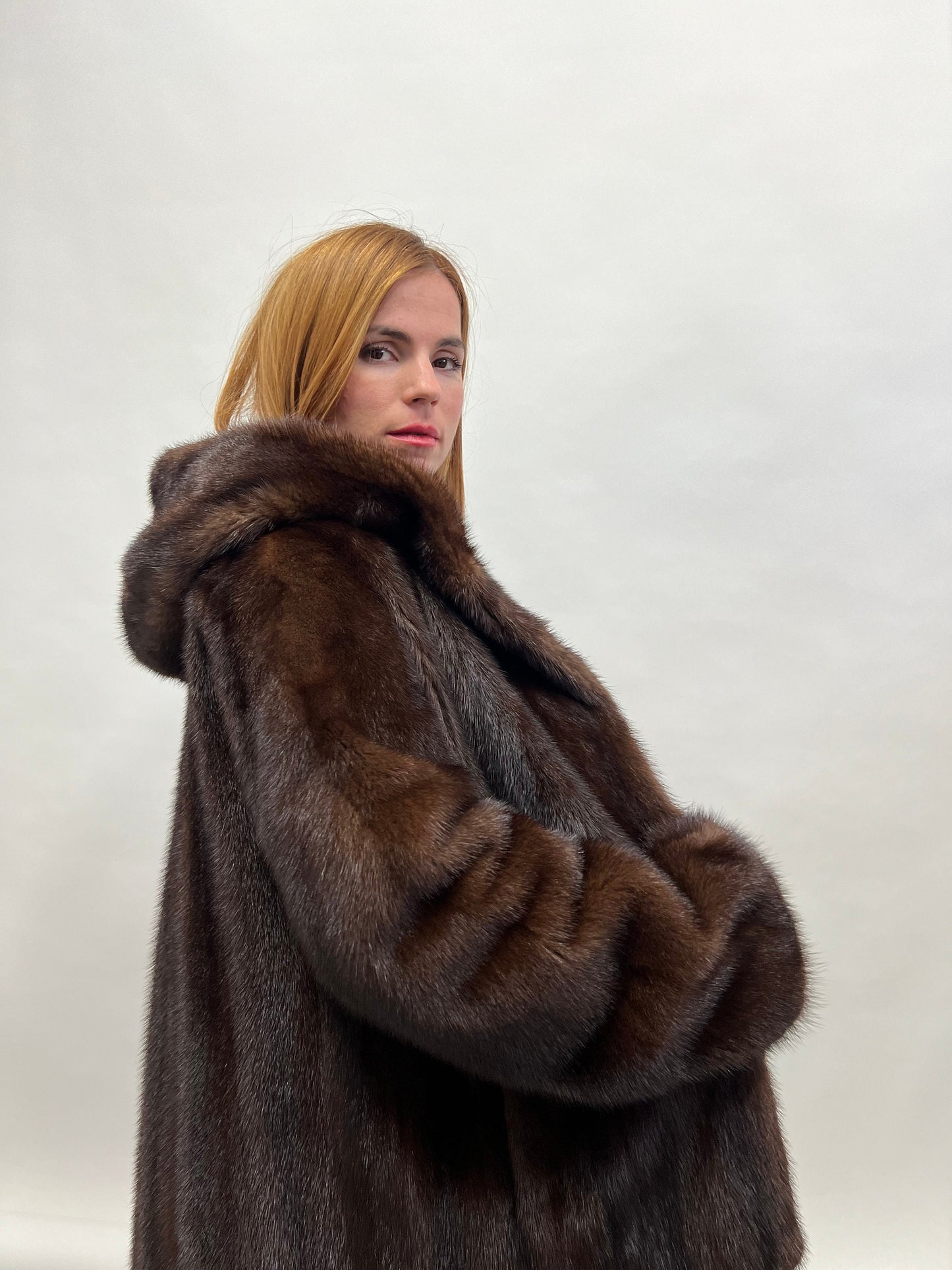 Mahogany Brown Mink Hooded Jacket - Handmade in Greece