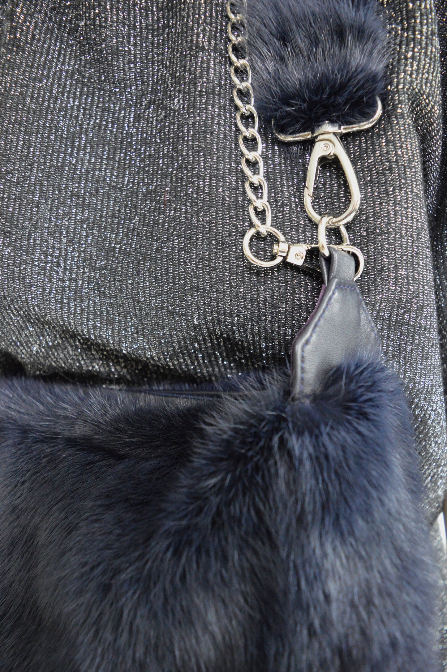 Handmade Black Mink Fur Shoulder Bag: Leather & Chain Detail