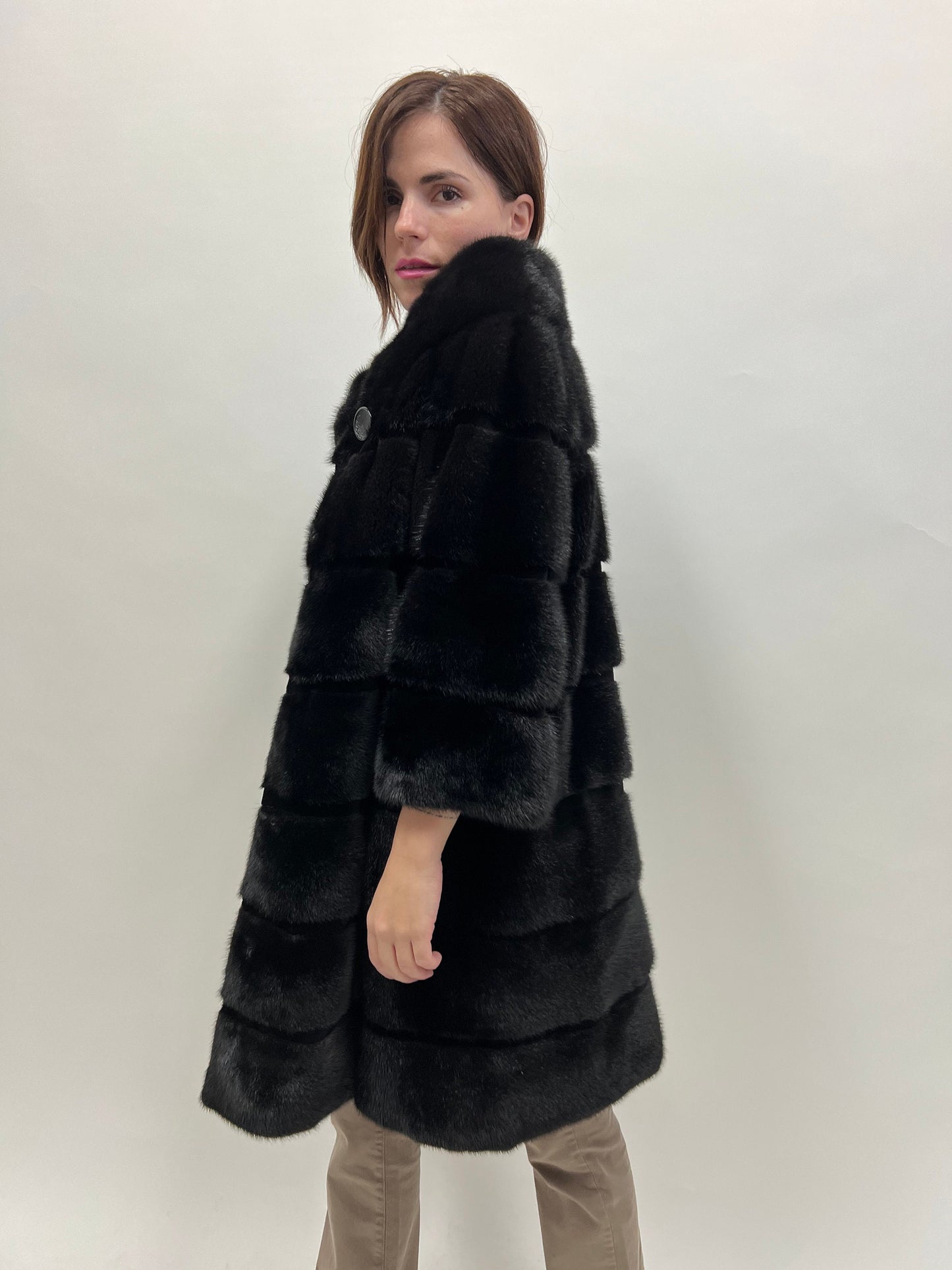 Saga Mink Fur Coat: Black Sheared Stripe Jacket