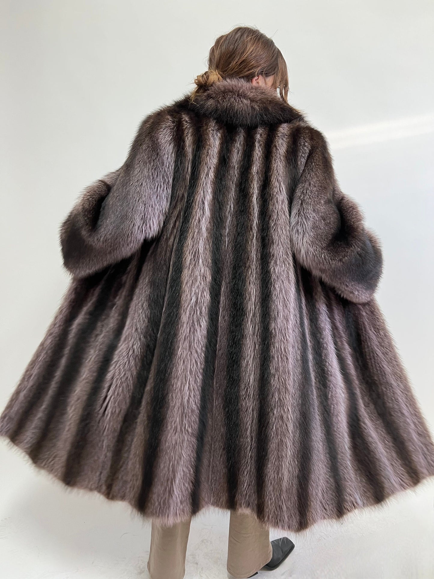 Real Grey Raccoon Fur Coat: Full Length Godet, Plus Size