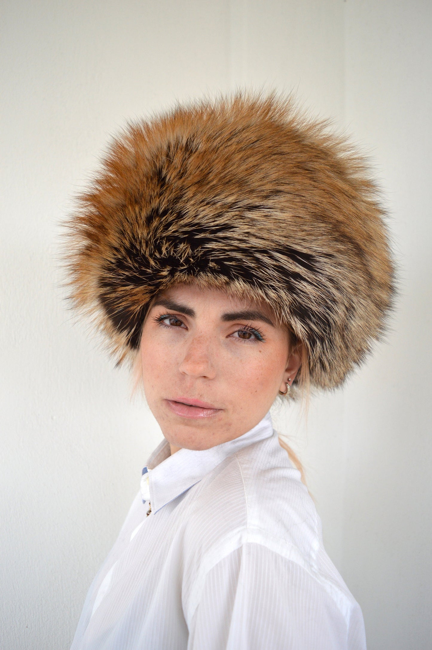 Real Golden Fox Fur Cossack Hat - Winter Head Warmer