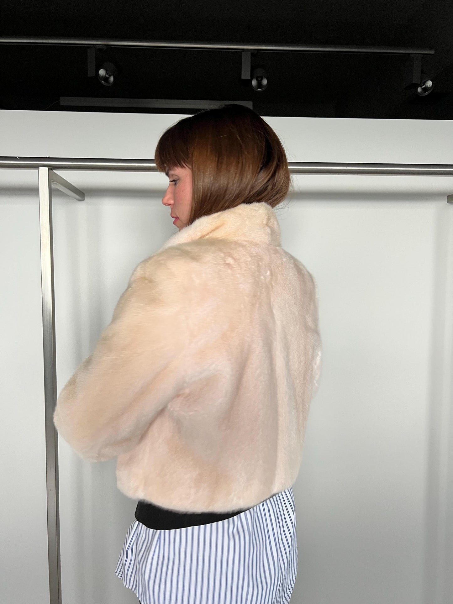 Real Pearl Mink Fur Bolero Jacket, Beige Pelt Bridal Coat