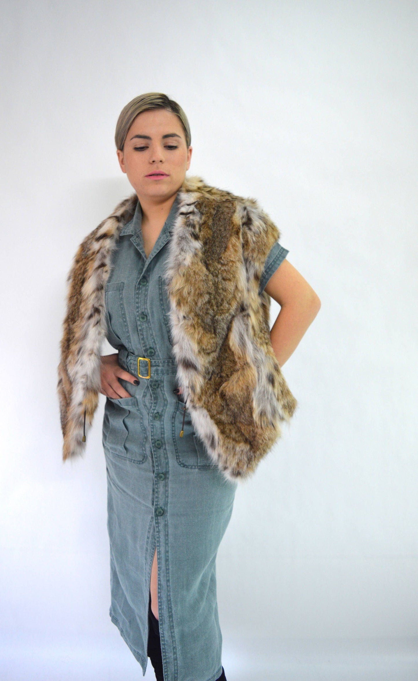 Gris Fox Fur Stole - Real Fur Bolero Shawl - Size 8-10